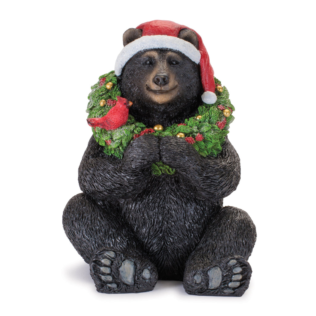 Holiday Black Bear with Santa Hat 7"H