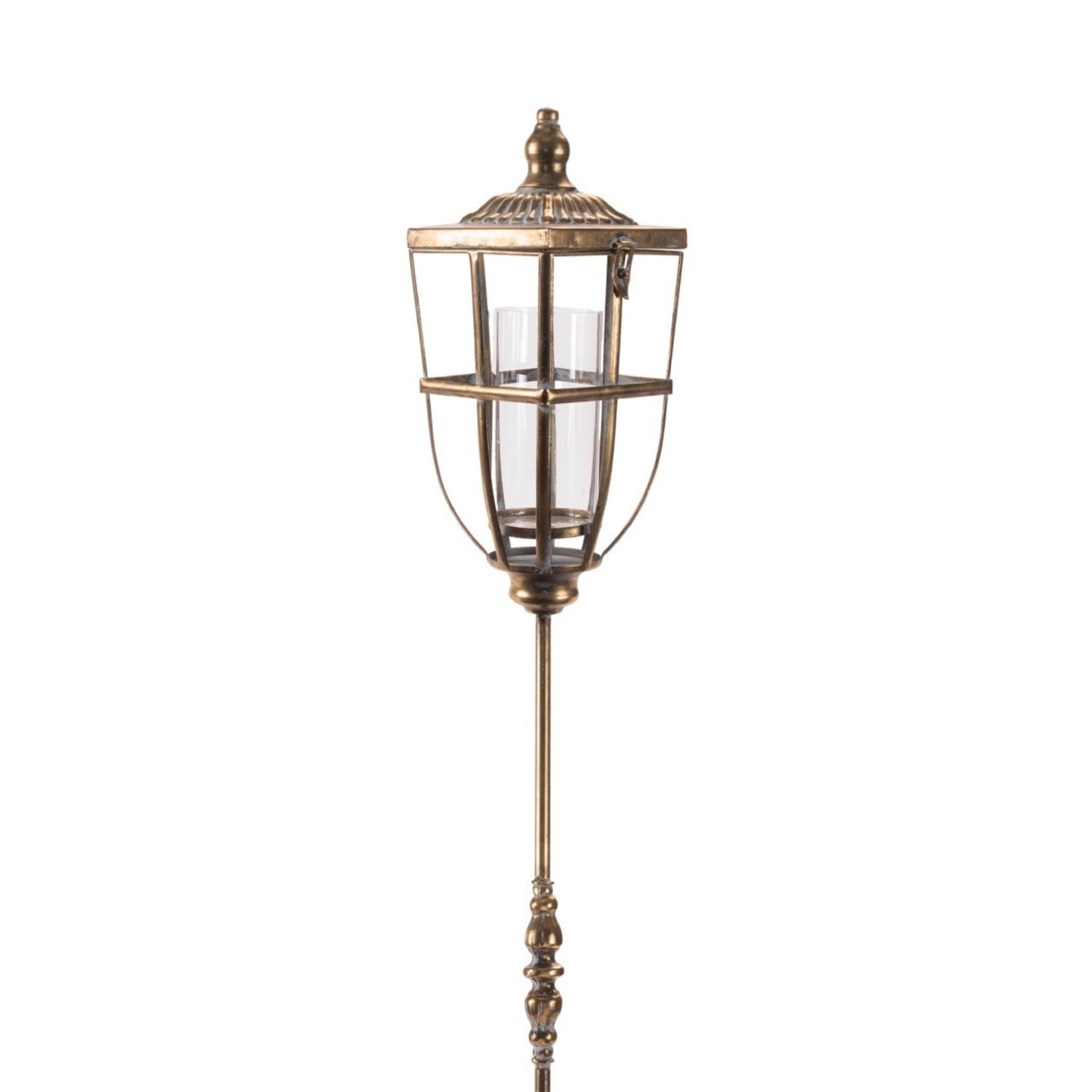 Distressed Metal Lantern Post with Glass Insert 48"H