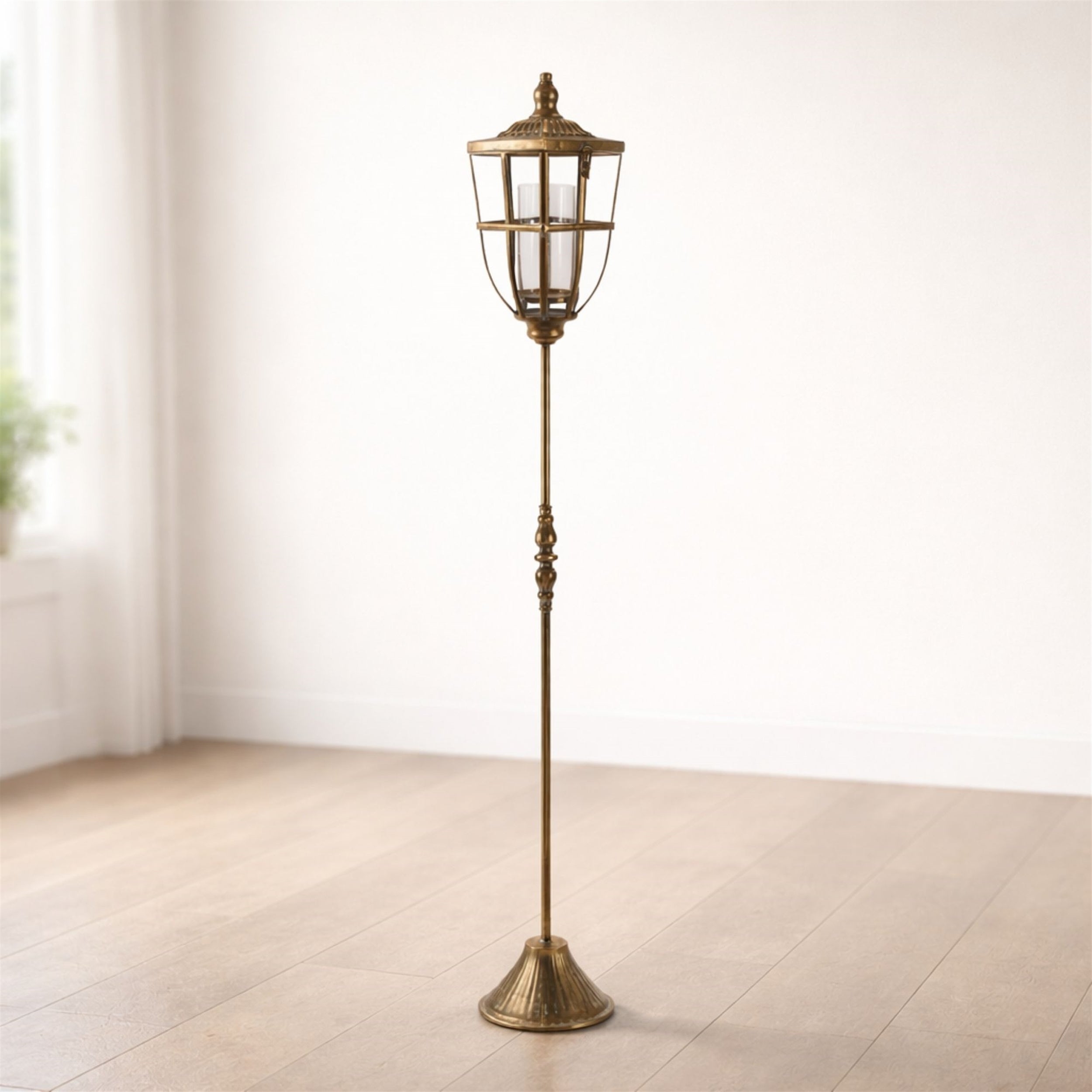 Distressed Metal Lantern Post with Glass Insert 48"H