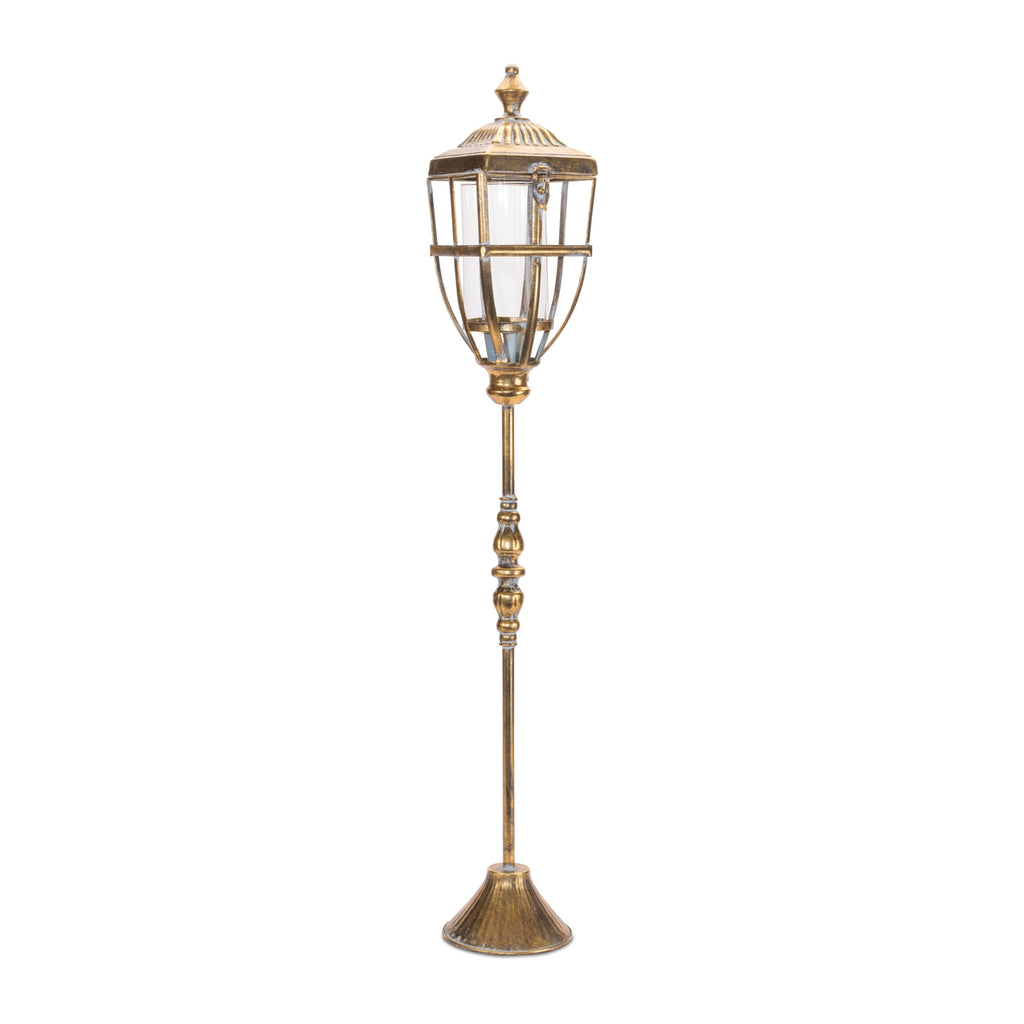 Distressed Metal Lantern Post with Glass Insert 36"H