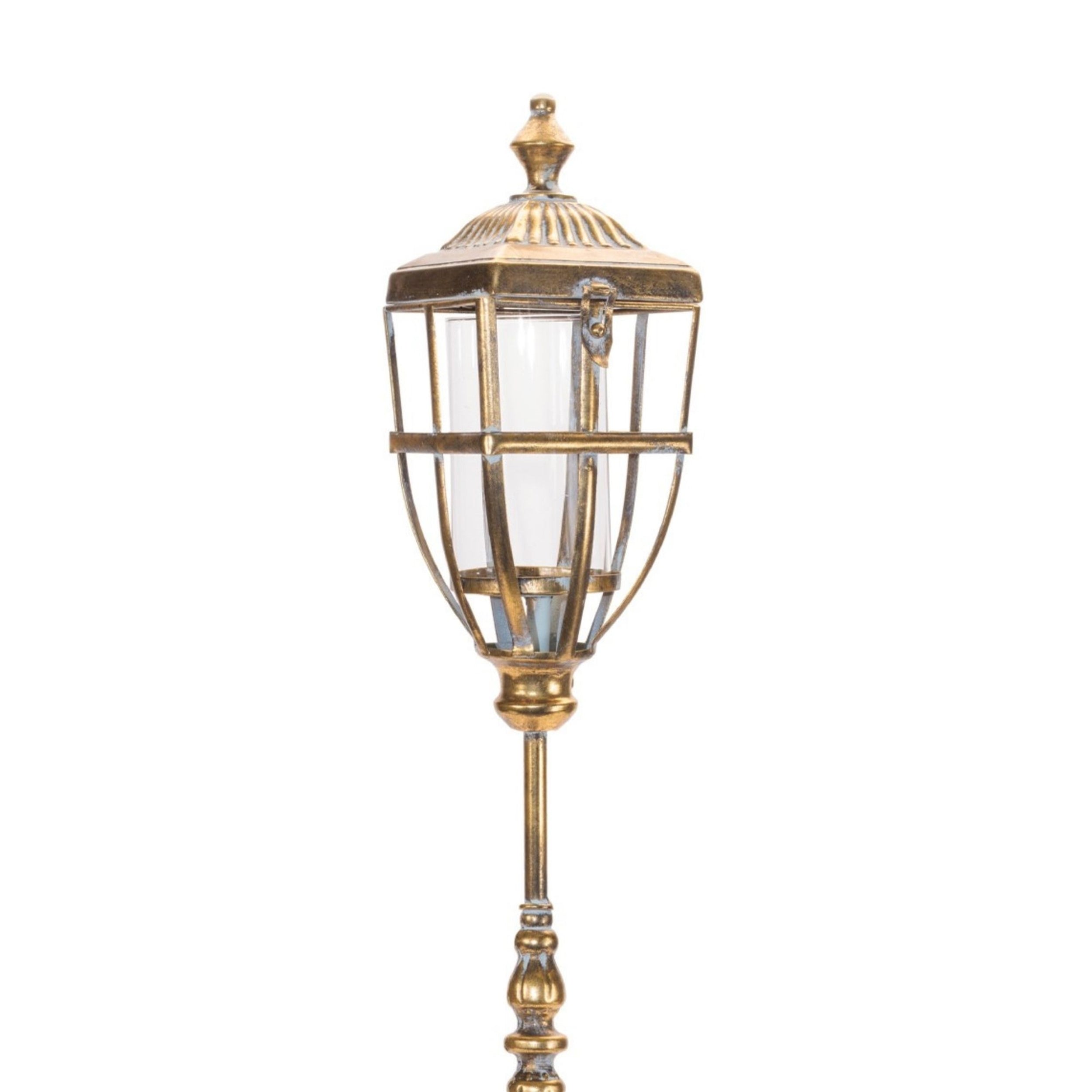 Distressed Metal Lantern Post with Glass Insert 36"H