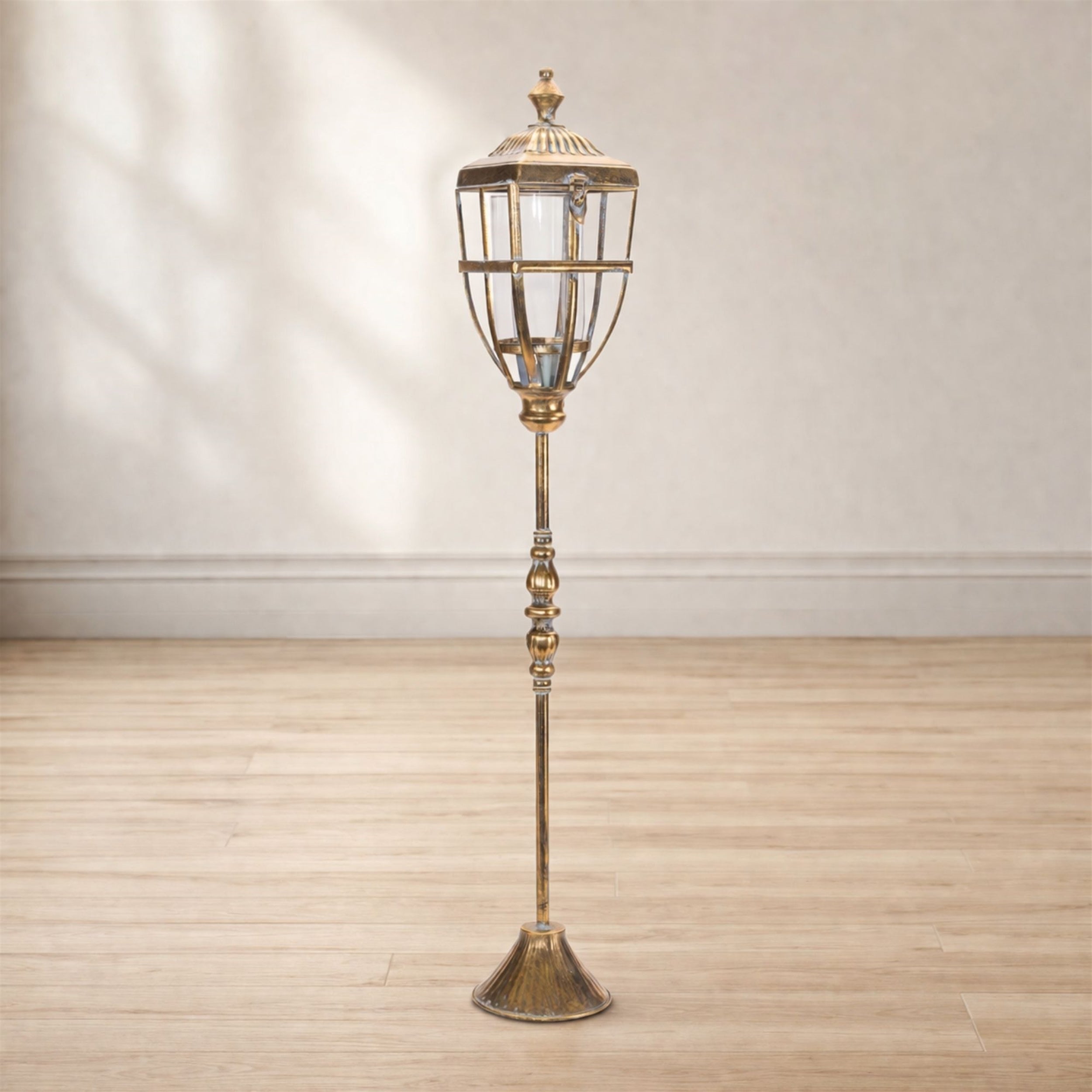 Distressed Metal Lantern Post with Glass Insert 36"H