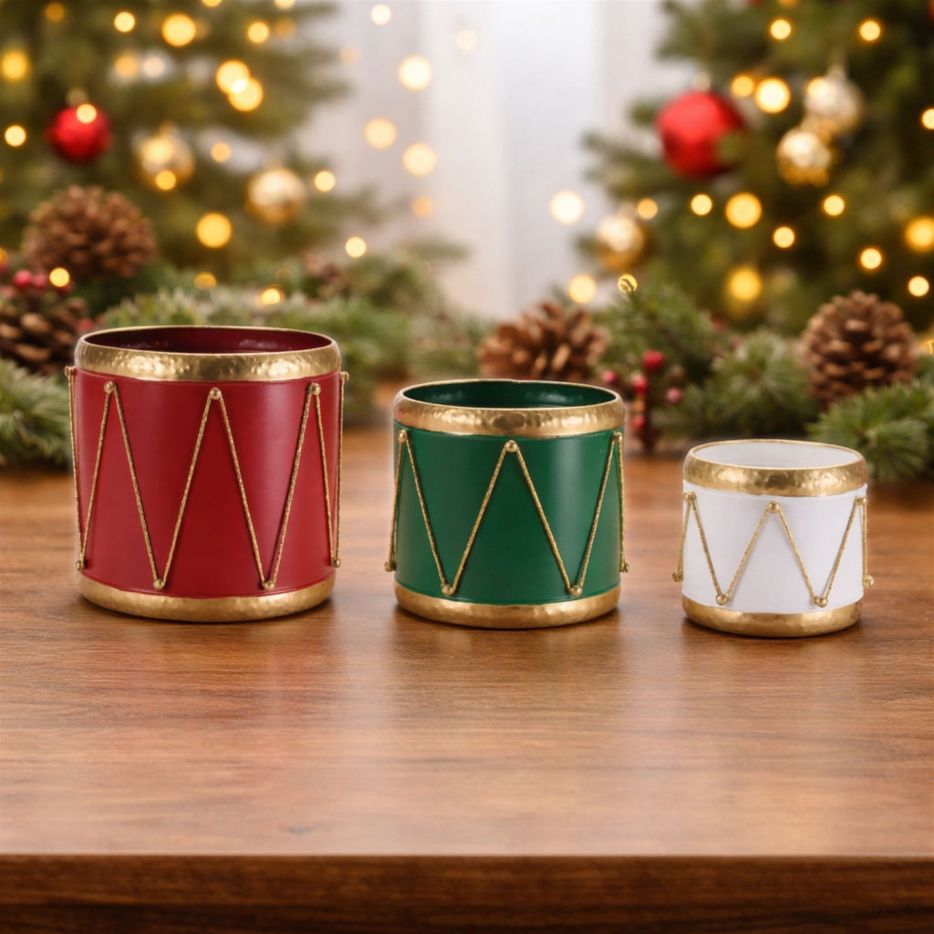 Metal Drum Containers with Gold Rope Detail (Set of 3)