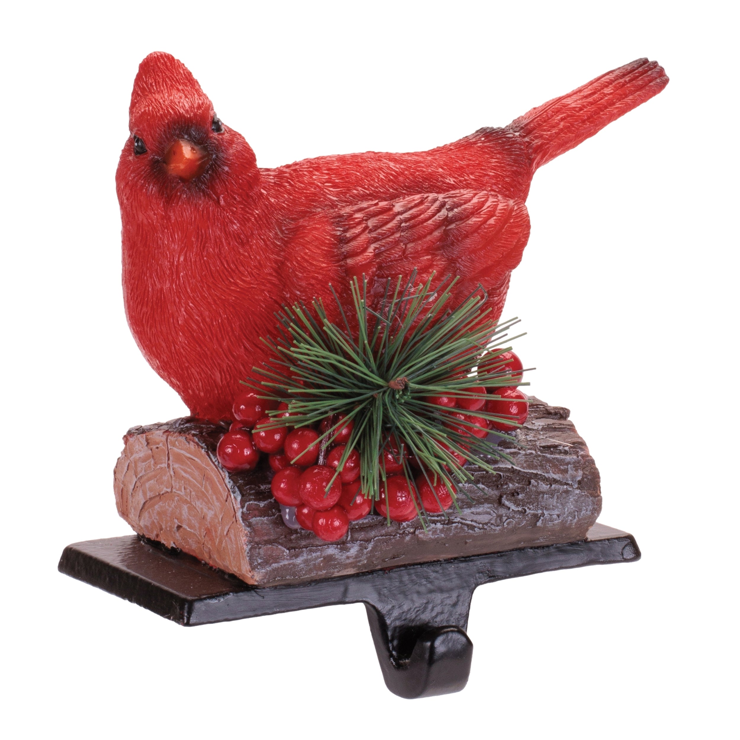 Red Cardinal Stocking Holders with Pine and Berries (Set of 2)