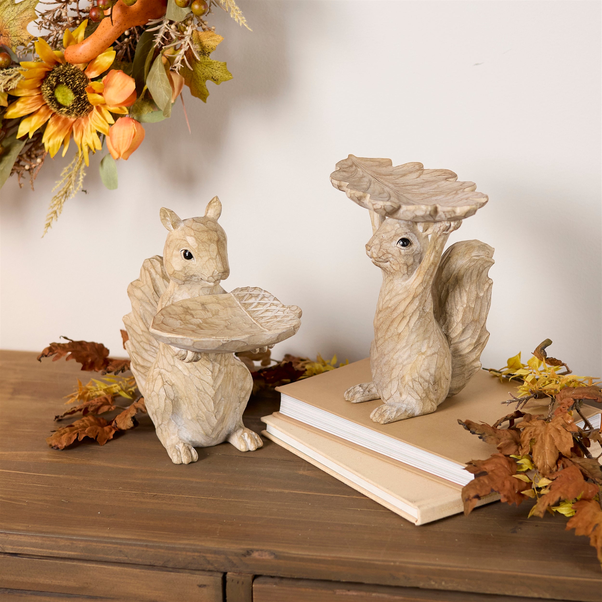 Woodland Squirrel Resin Bird Feeder Set (Set of 2)