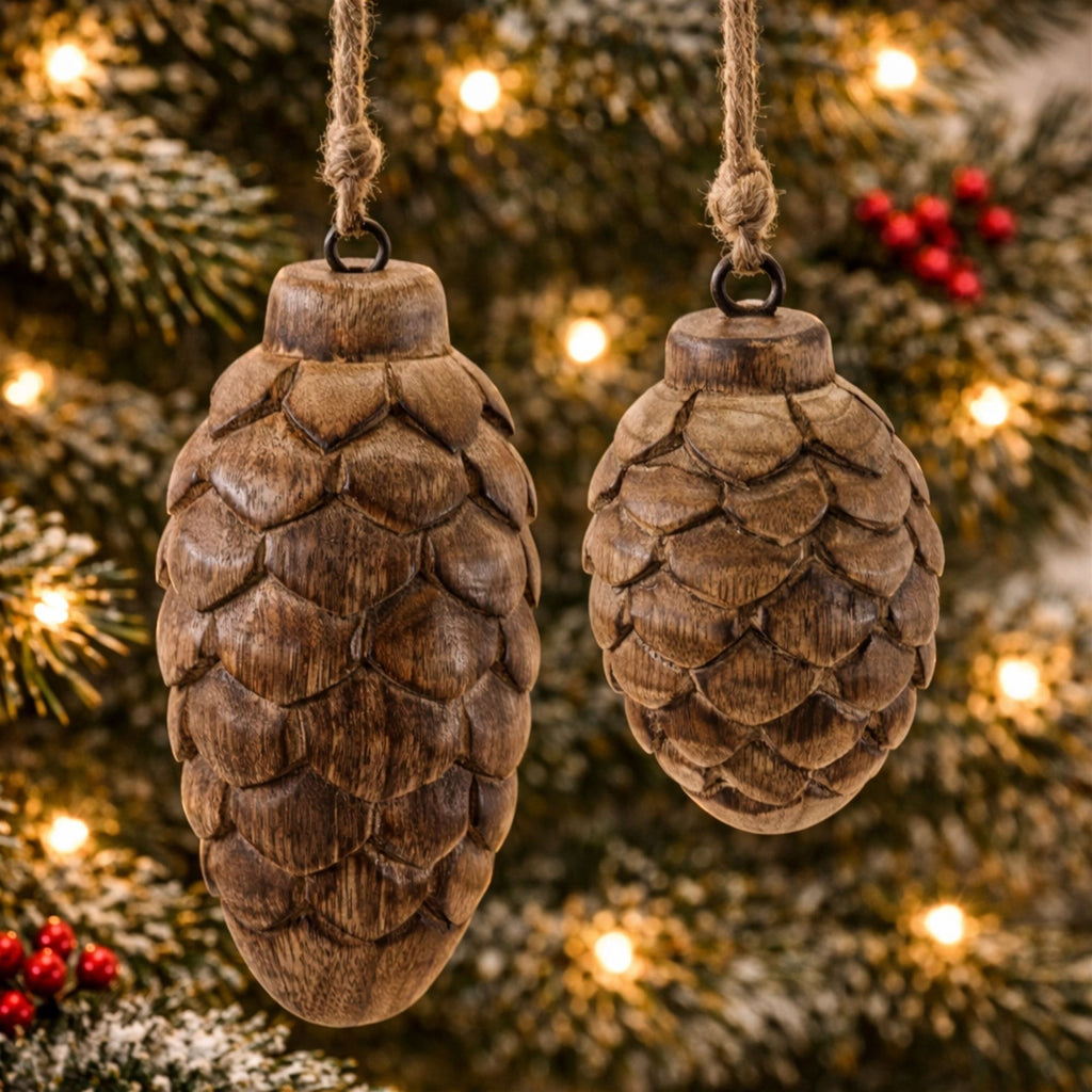 Wooden Pine Cone Ornament Set of 24 Ð 5" & 5.75"H
