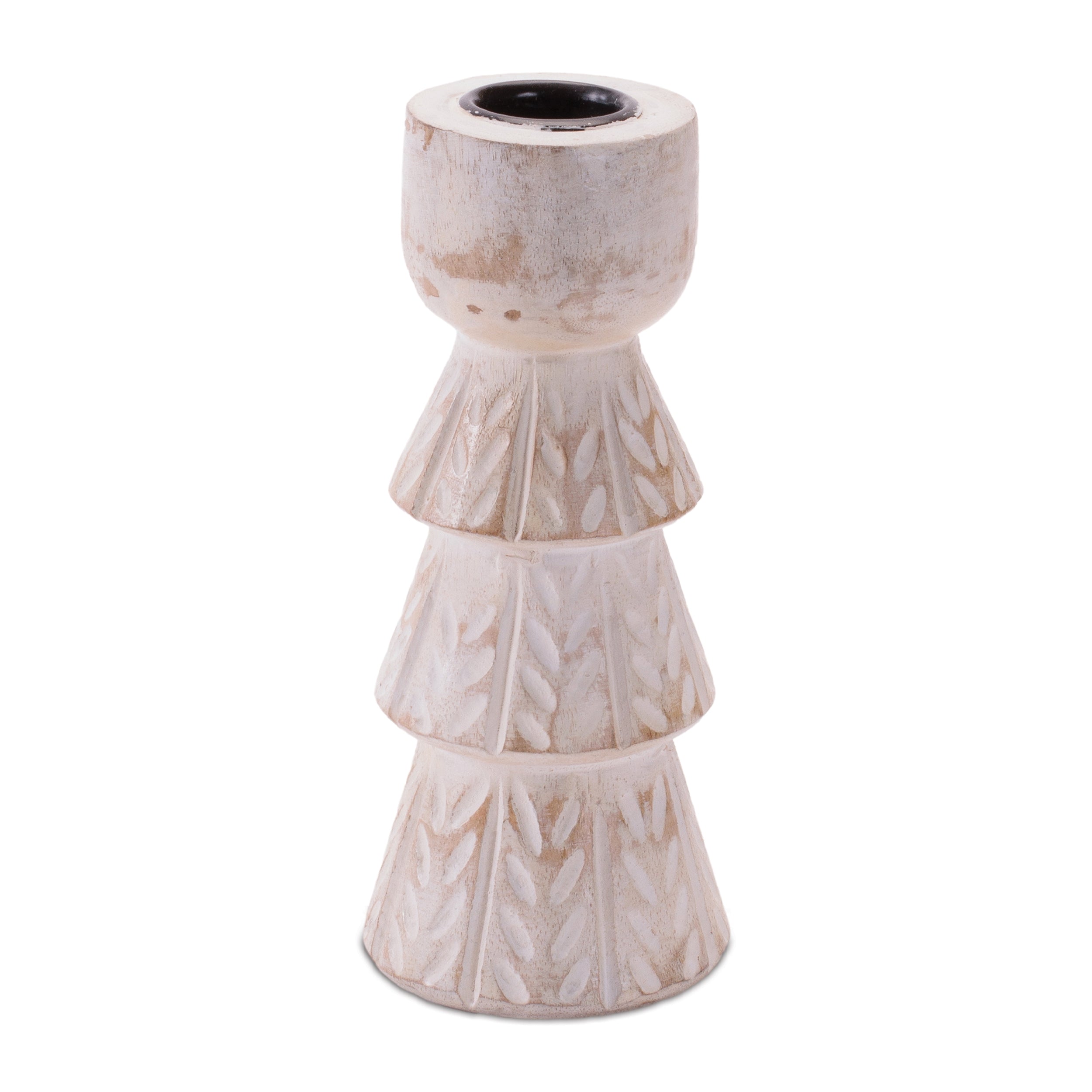 White Washed Wood Taper Candle Holder (Set of 2)