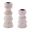 White Washed Wood Taper Candle Holder (Set of 2)