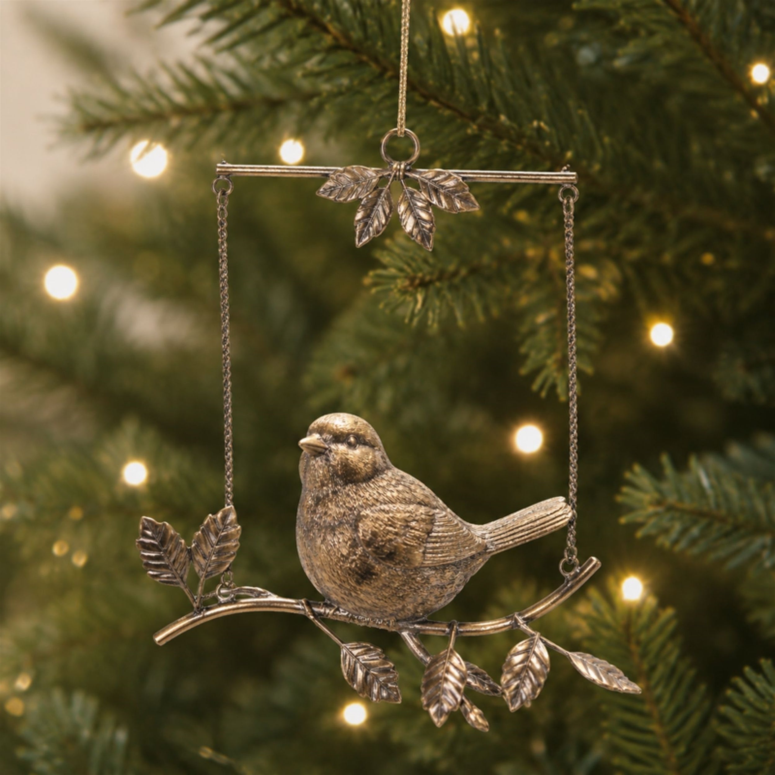 Bird on Branch Hanging Ornament (Set of 4)