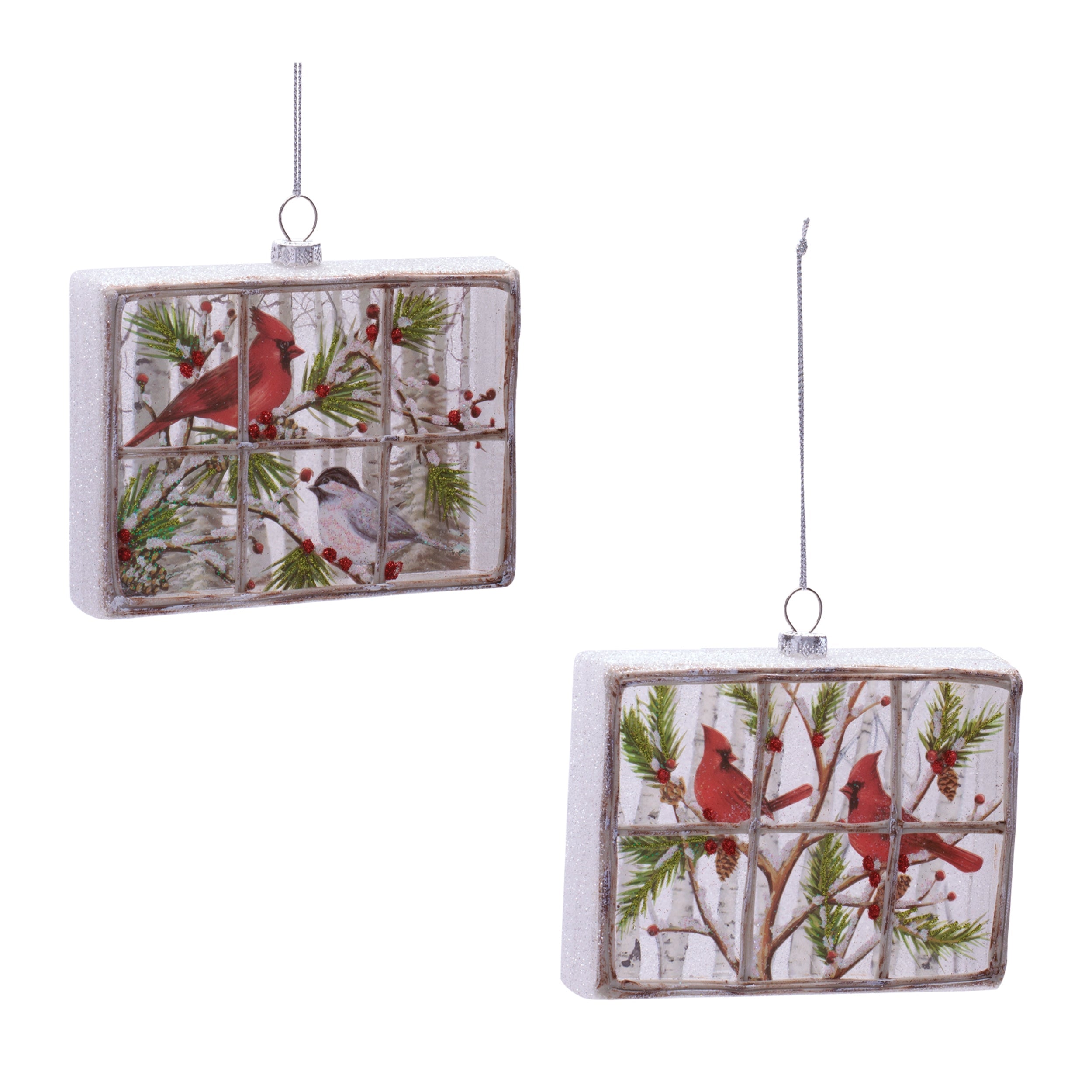Cardinal Window Ornament Set of 6 Ð 5"L x 4"H Glass