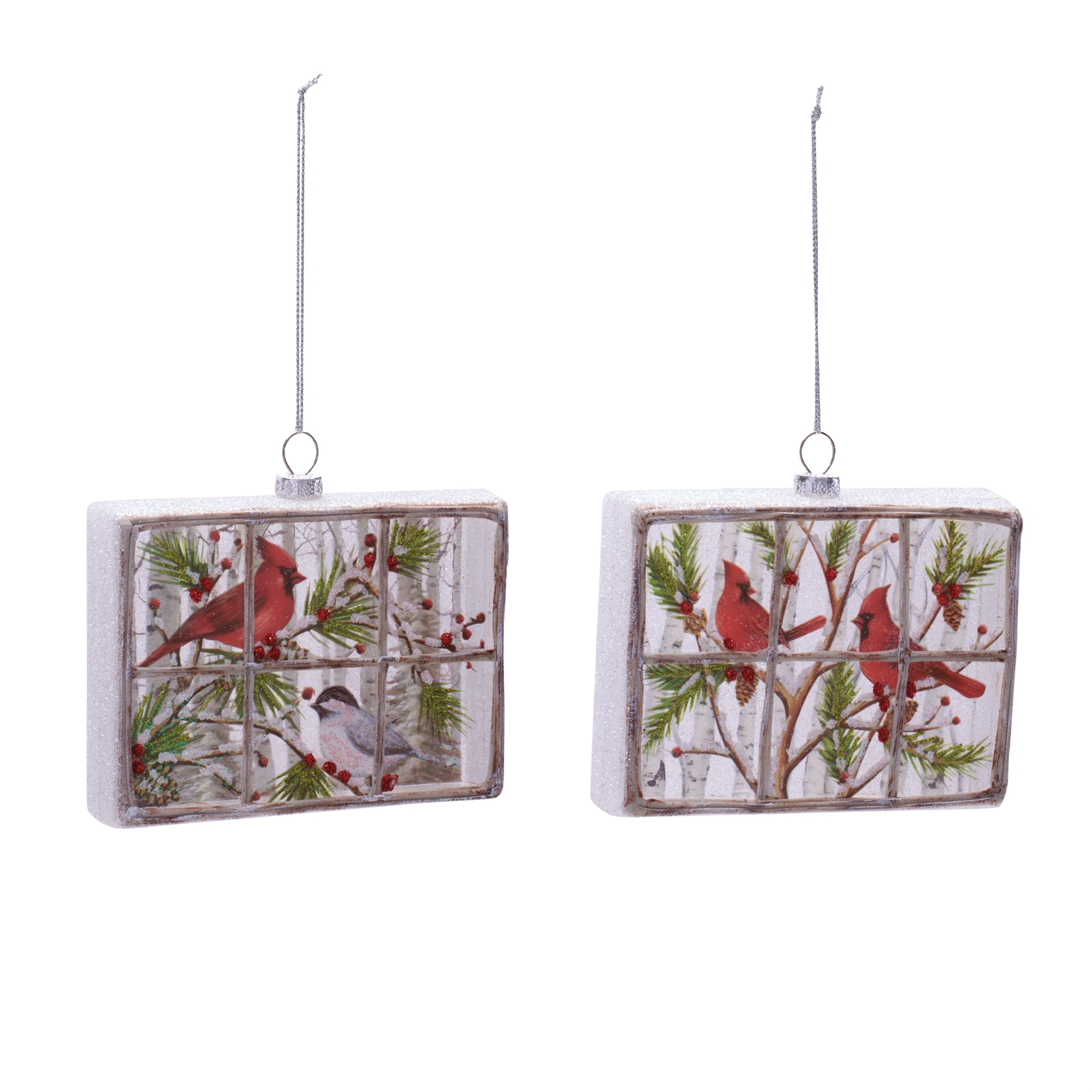 Cardinal Window Ornament Set of 6 Ð 5"L x 4"H Glass