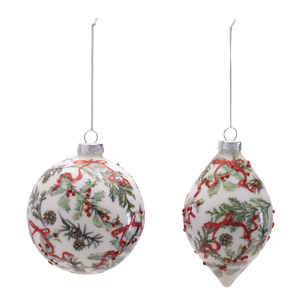 Holiday Botanical Glass Ornament (Set of 6)