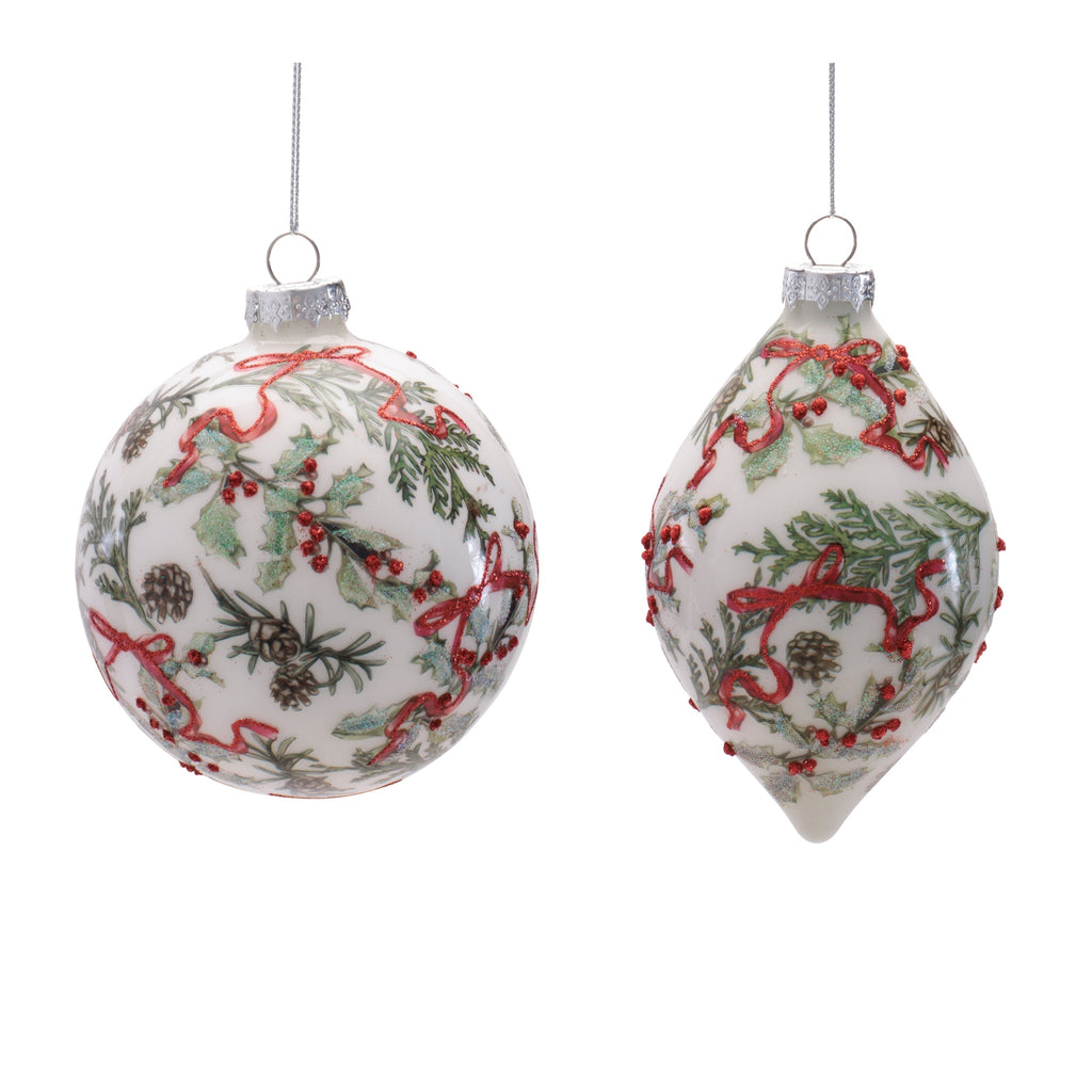 Holiday Botanical Glass Ornament (Set of 6)