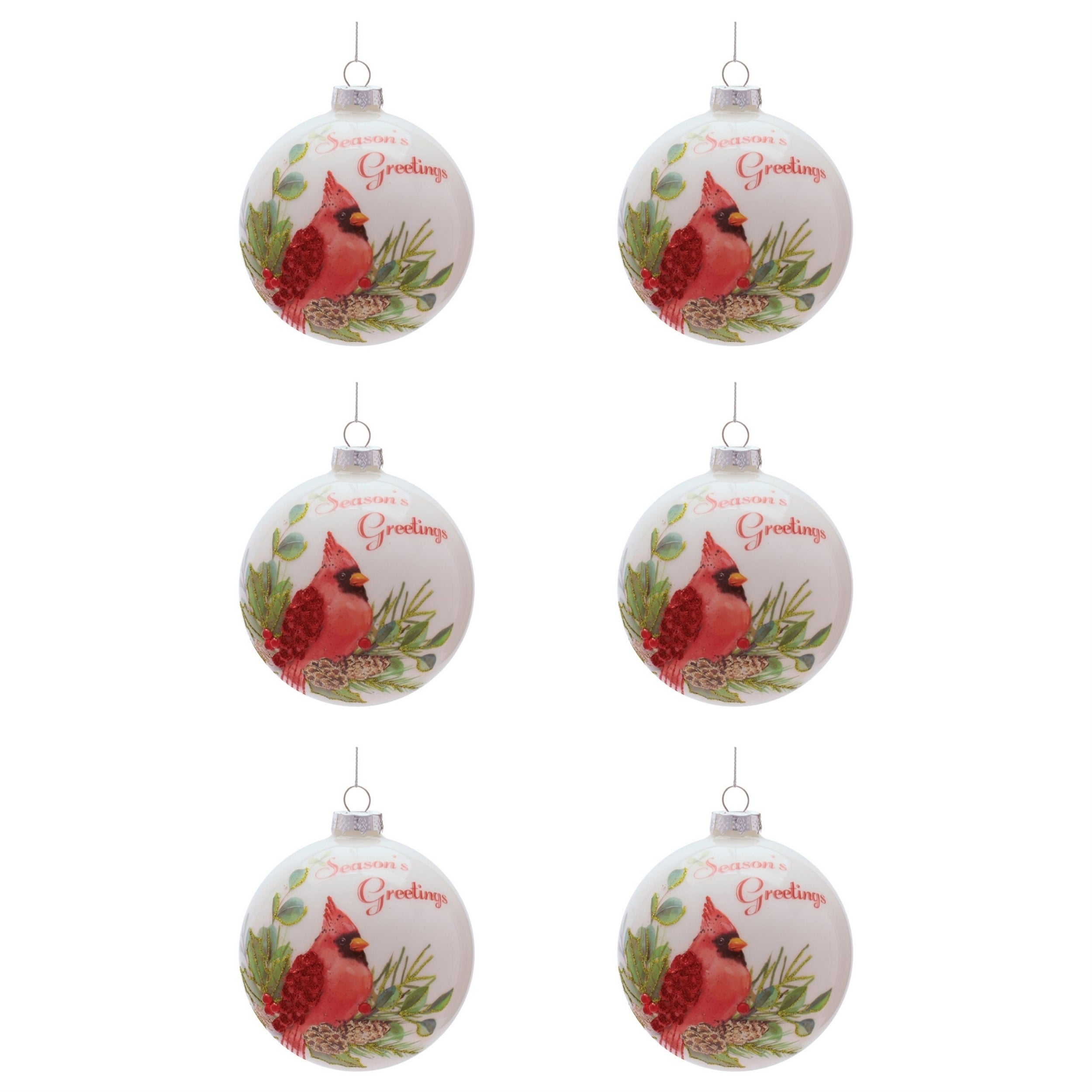 Cardinal Ball Ornament Set of 6 Ð 4"D Glass