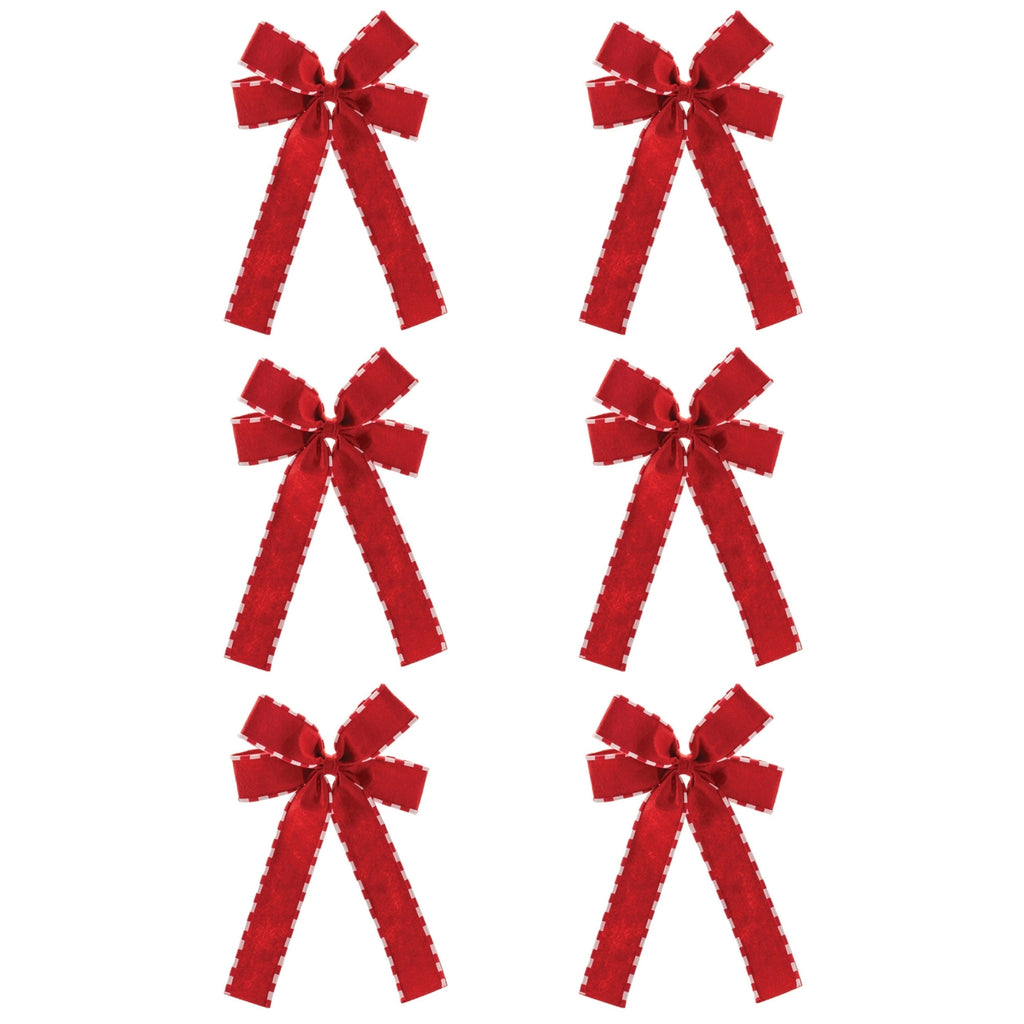 Striped Edge Bow Ornament (Set of 6)