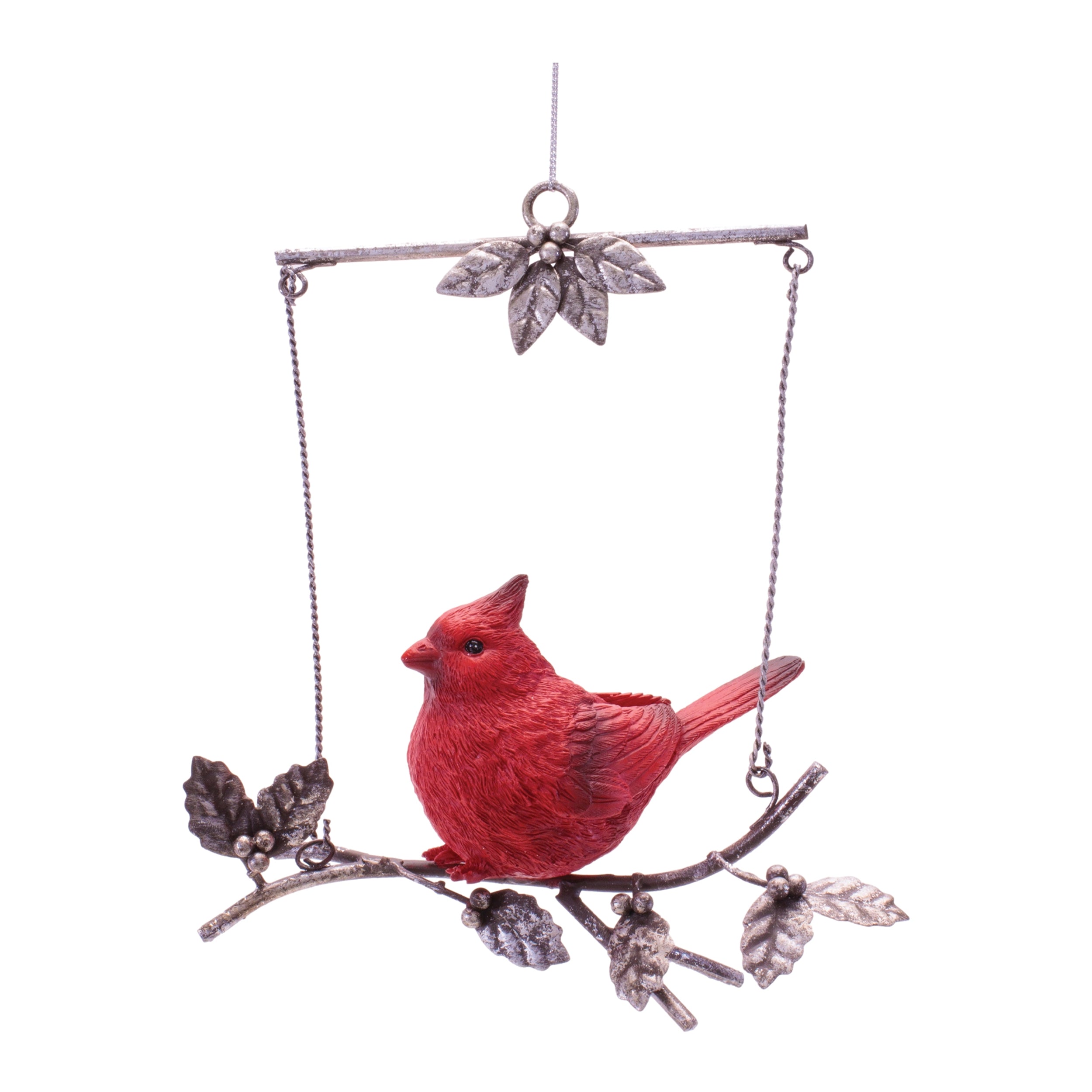 Cardinal on Branch Ornament Set of 4 Ð 7"H Resin & Metal