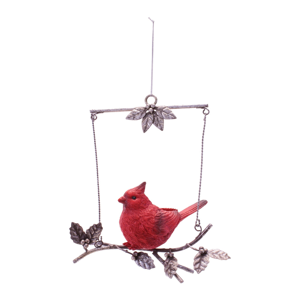 Cardinal on Branch Ornament Set of 4 Ð 7"H Resin & Metal