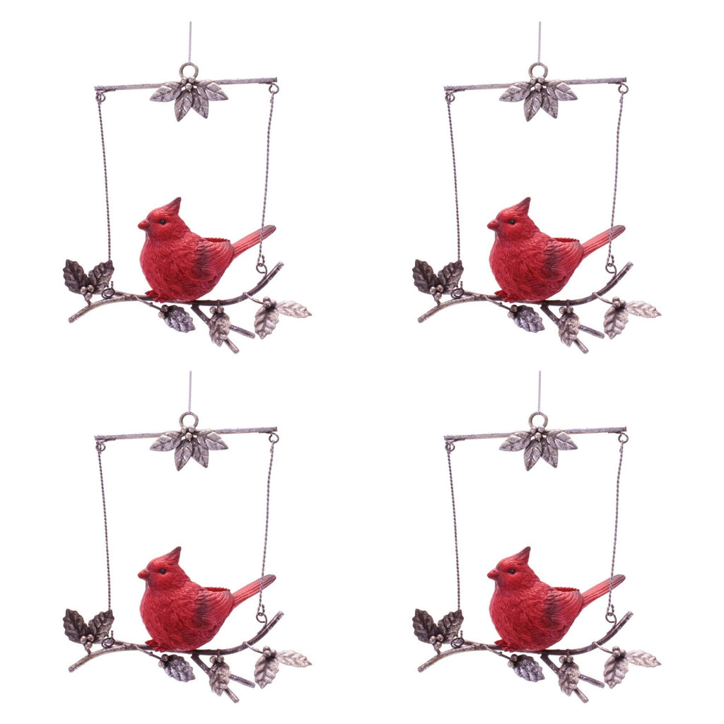 Cardinal on Branch Ornament Set of 4 Ð 7"H Resin & Metal