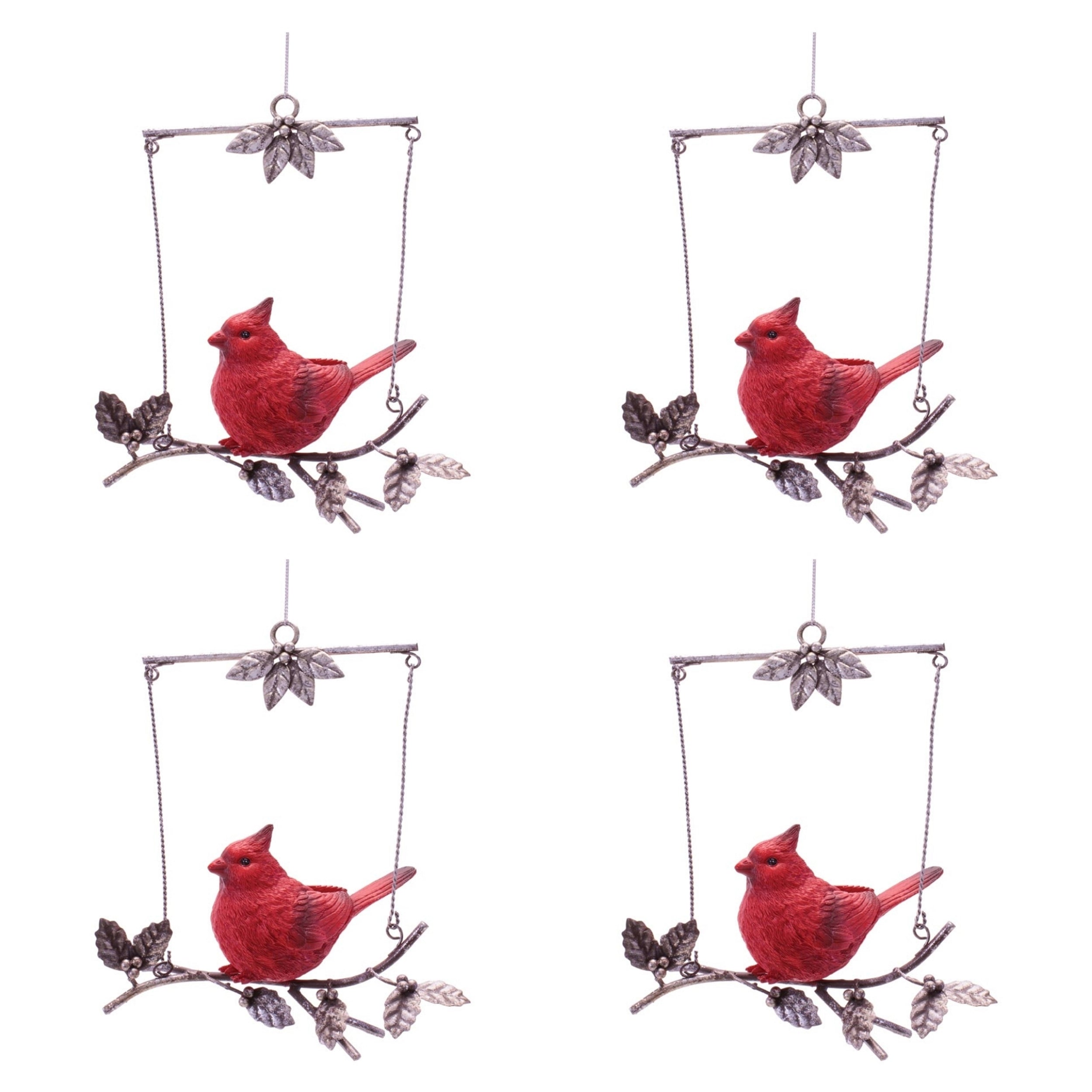 Cardinal on Branch Ornament Set of 4 Ð 7"H Resin & Metal