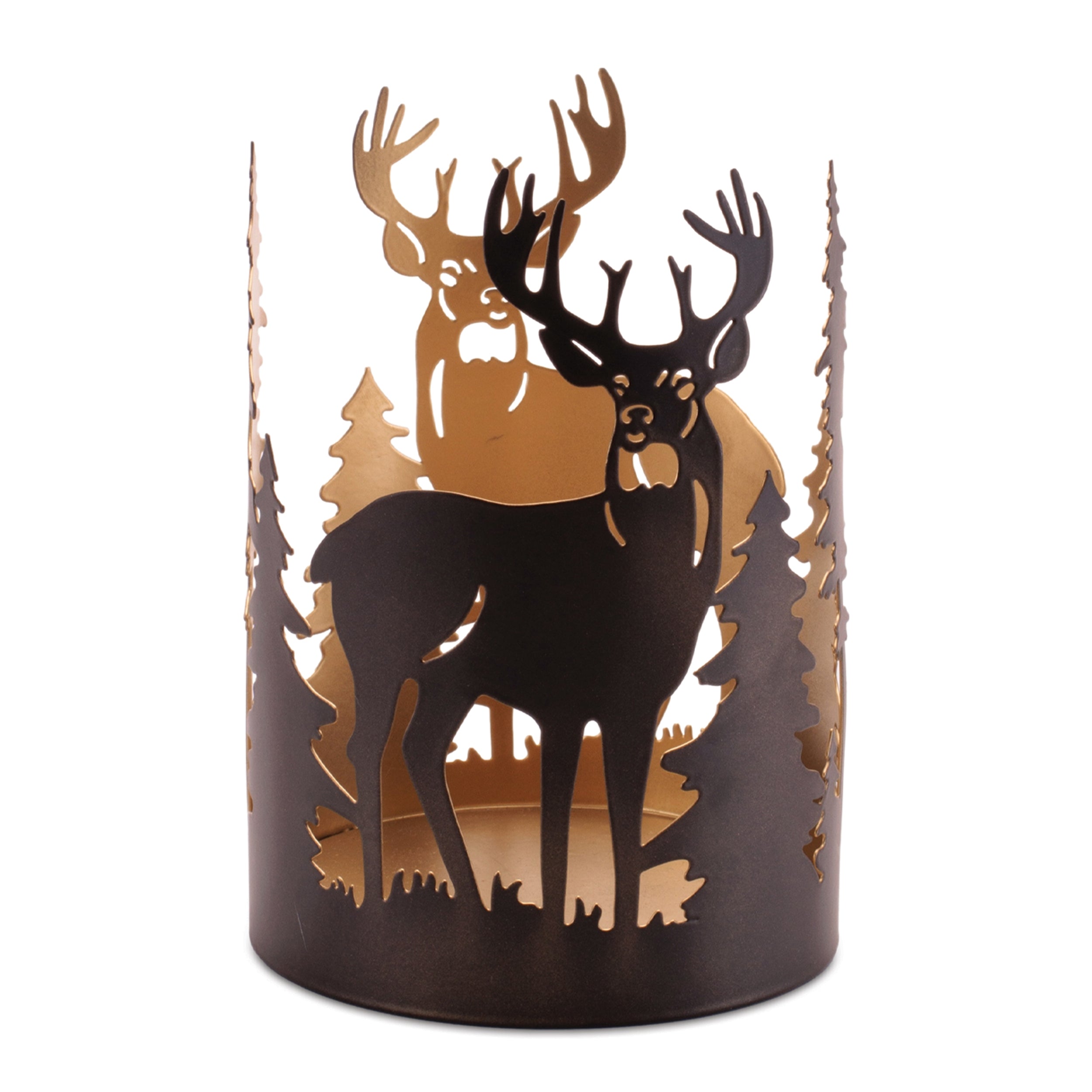 Cut Metal Deer and Forest Candle Holder (Set of 2)