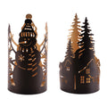 Cut Metal Snowman and Cabin Candle Holder (Set of 2)