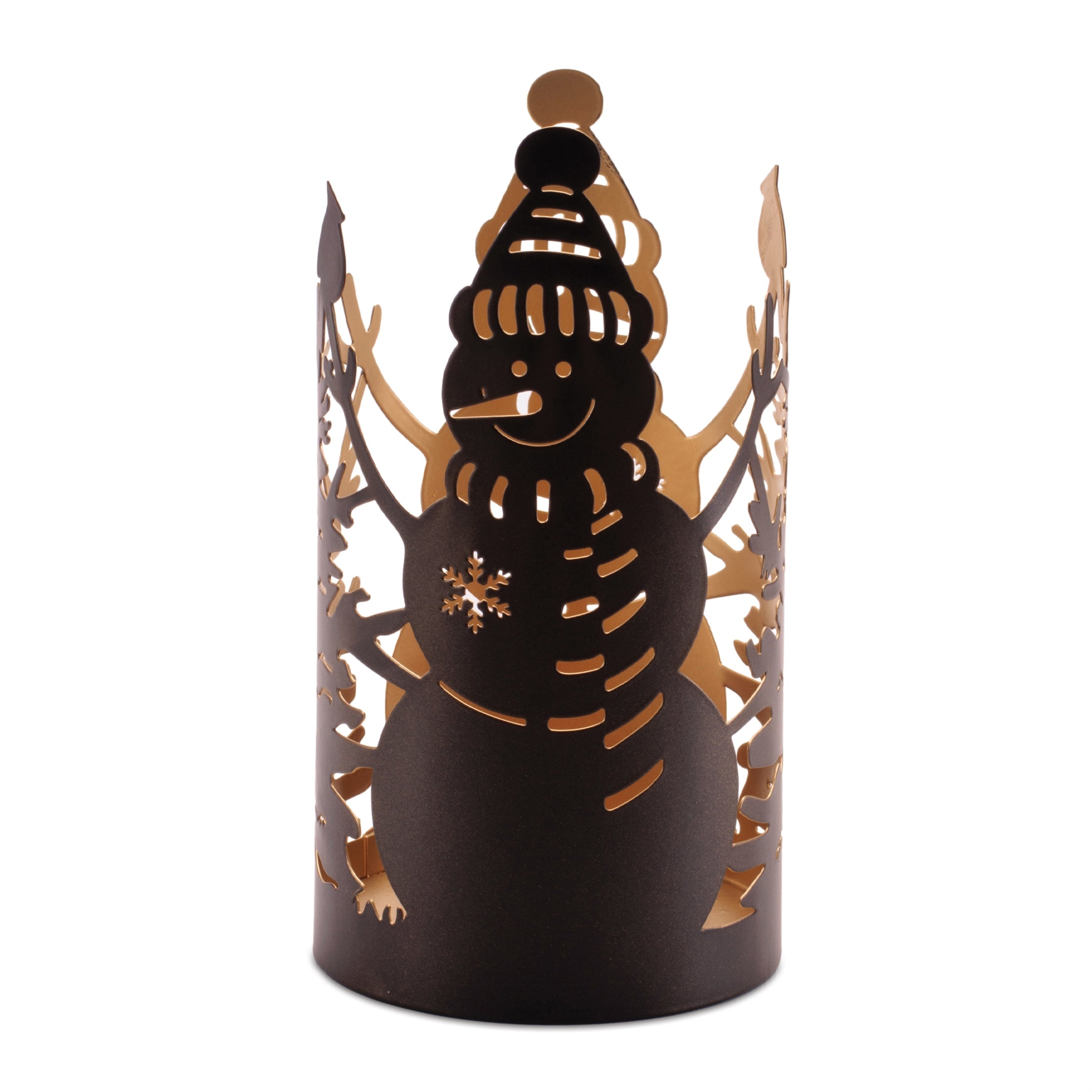 Cut Metal Snowman and Cabin Candle Holder (Set of 2)