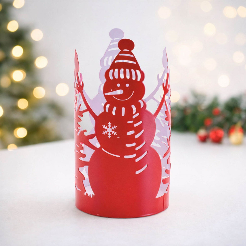 Cut Metal Snowman Candle Holder 8"H
