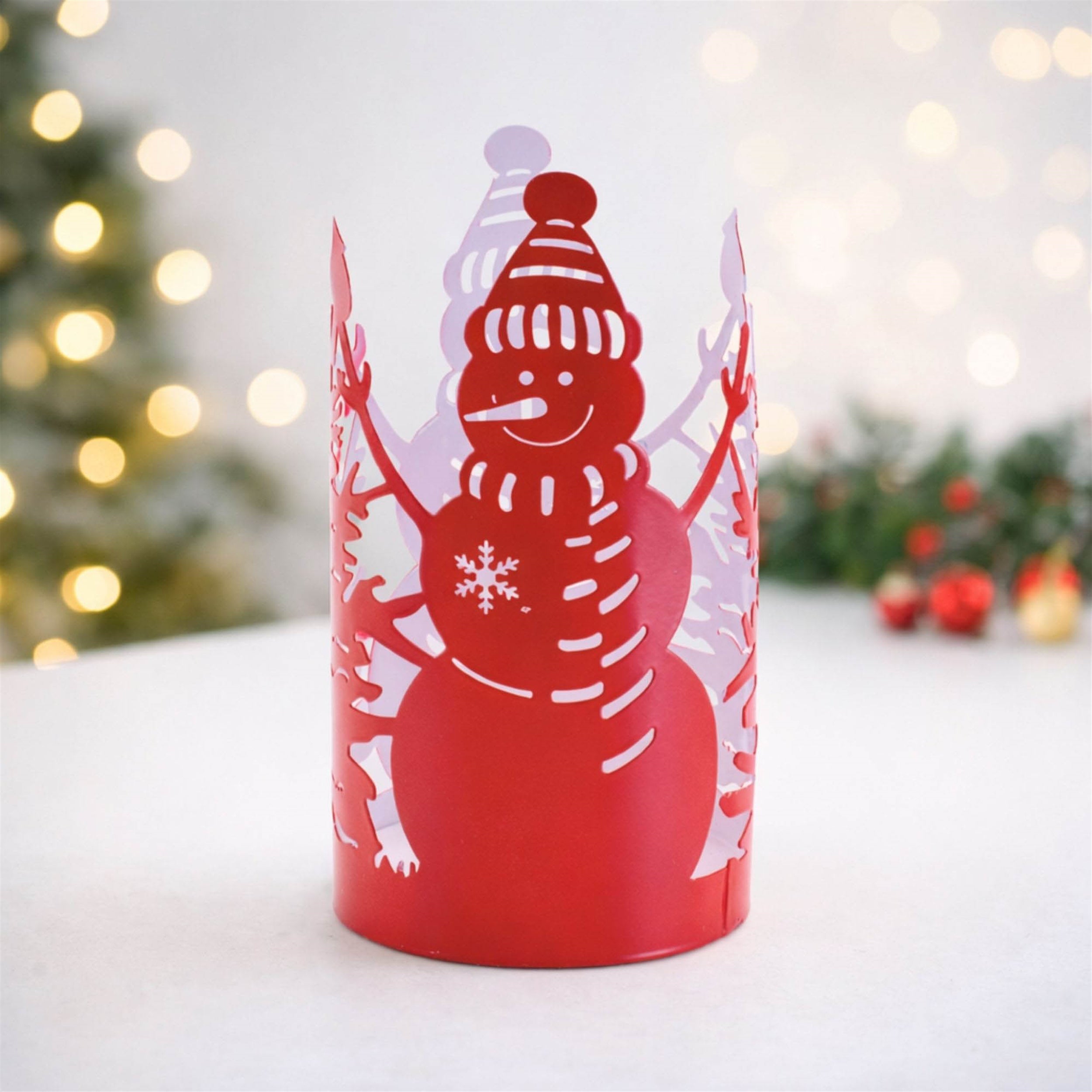 Cut Metal Snowman Candle Holder 8"H