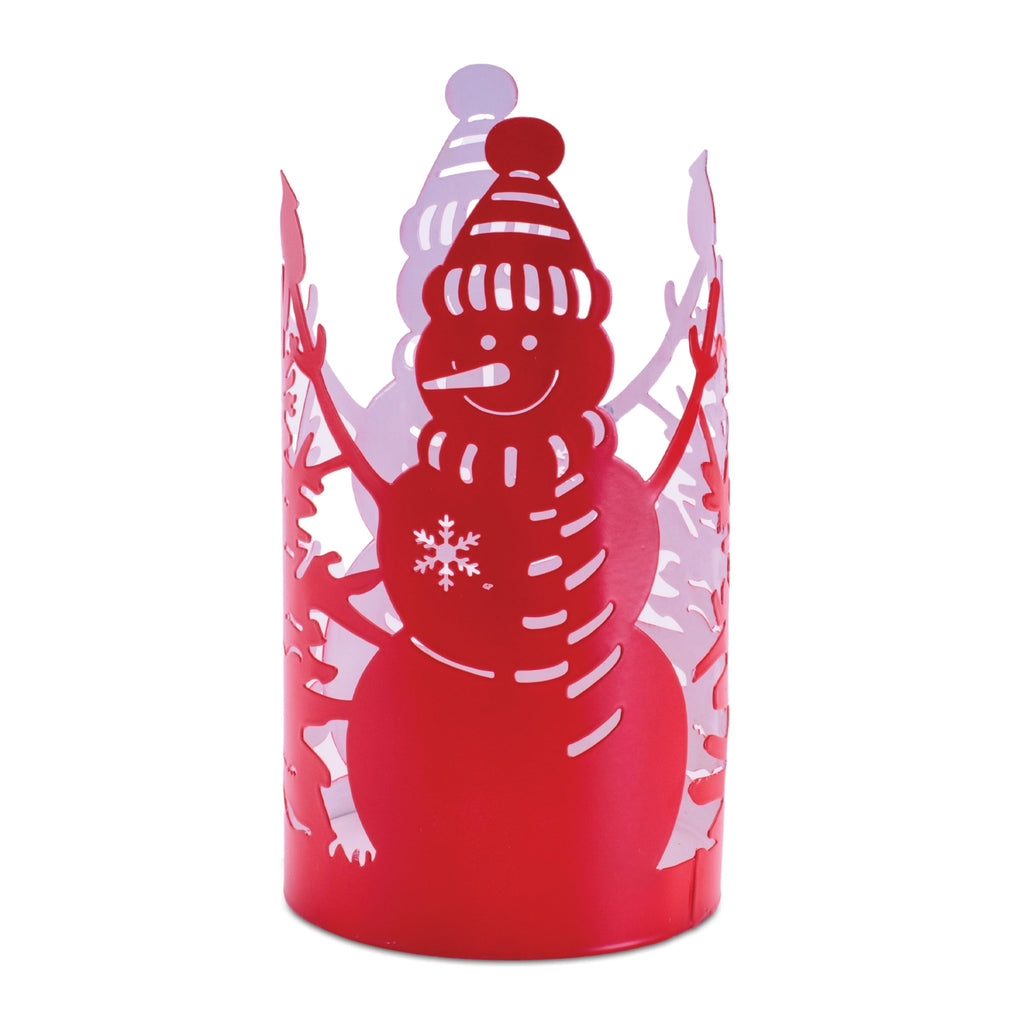 Cut Metal Snowman Candle Holder 8"H