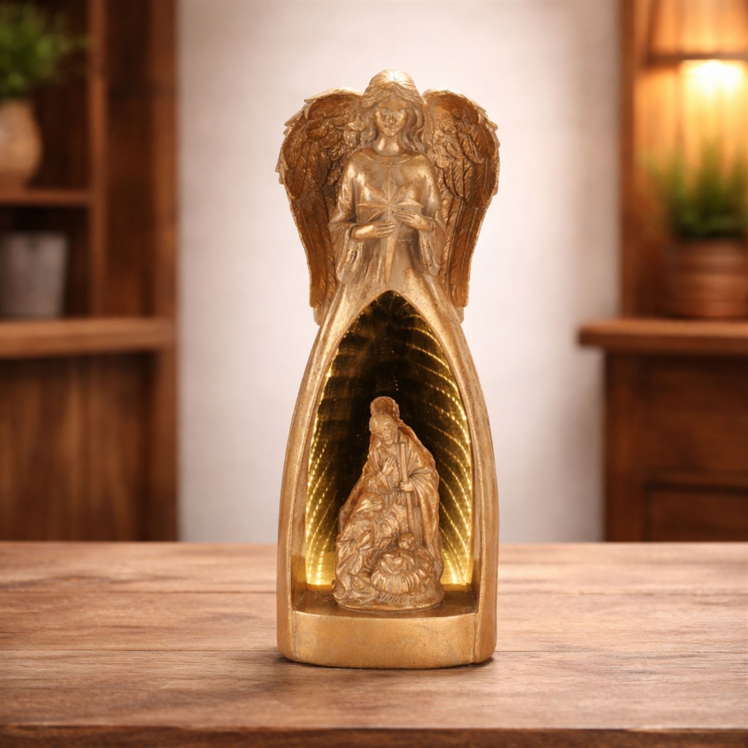 Angel with Holy Family EkkoLight Figurine 15.5"H