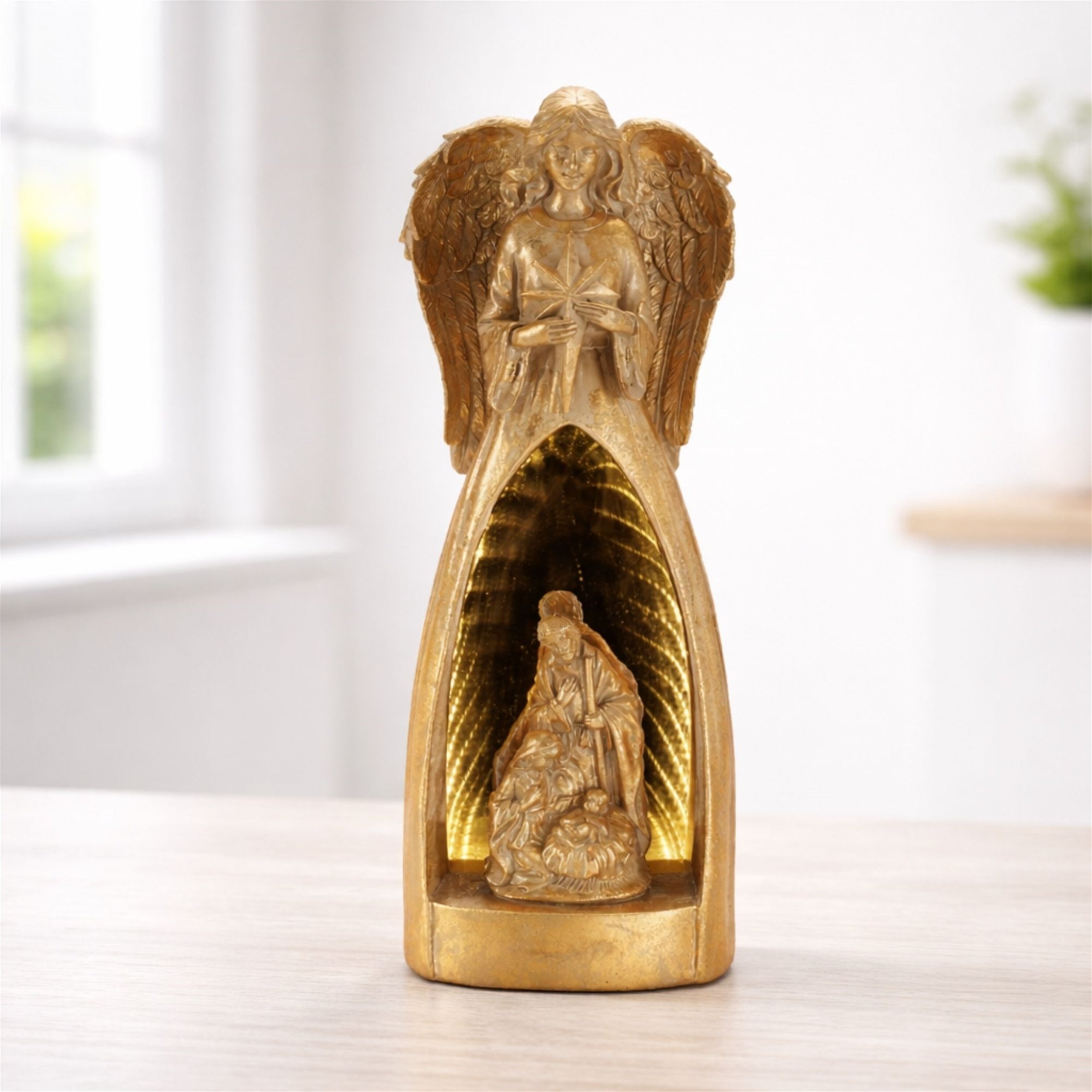Angel with Holy Family EkkoLight Figurine 15.5"H
