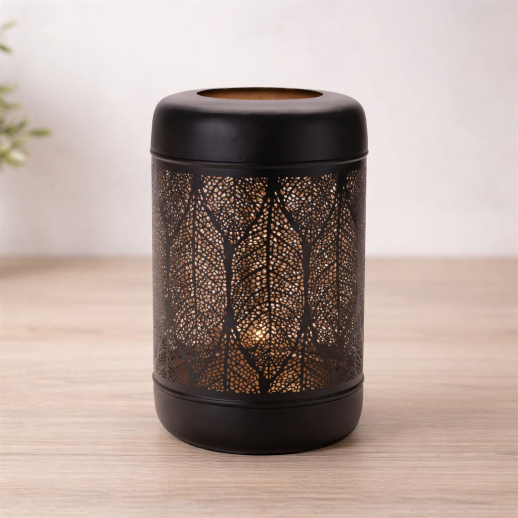 Cut Metal Leaf Pattern Lantern 13"H