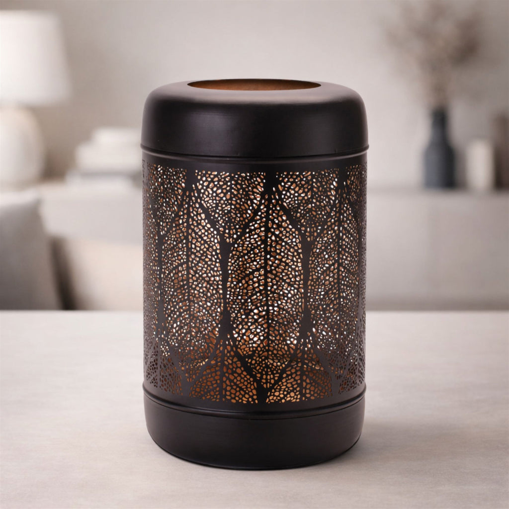 Cut Metal Leaf Pattern Lantern 13"H