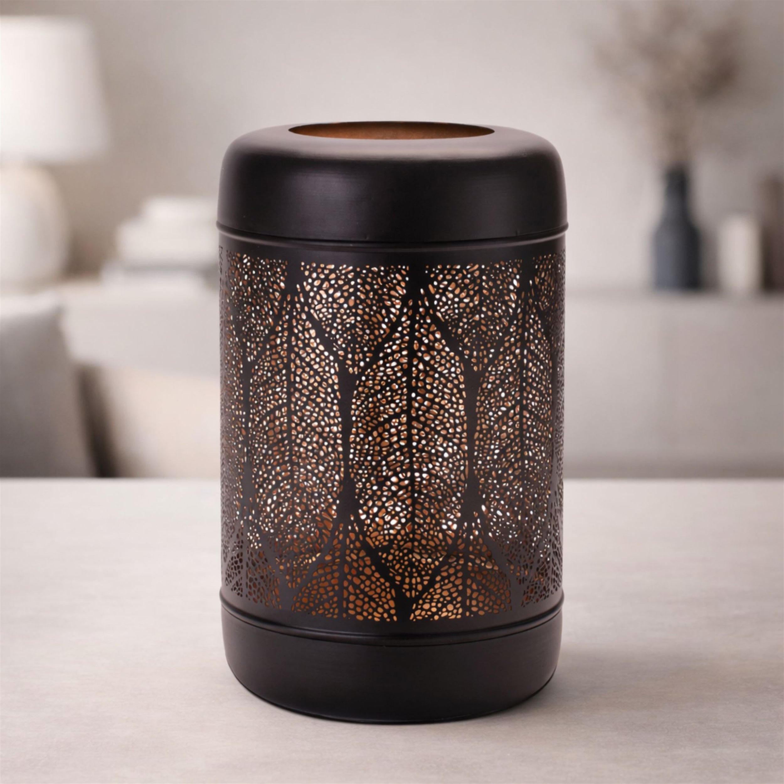 Cut Metal Leaf Pattern Lantern 13"H