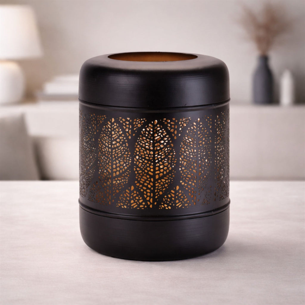 Cut Metal Leaf Pattern Lantern 9.25"H