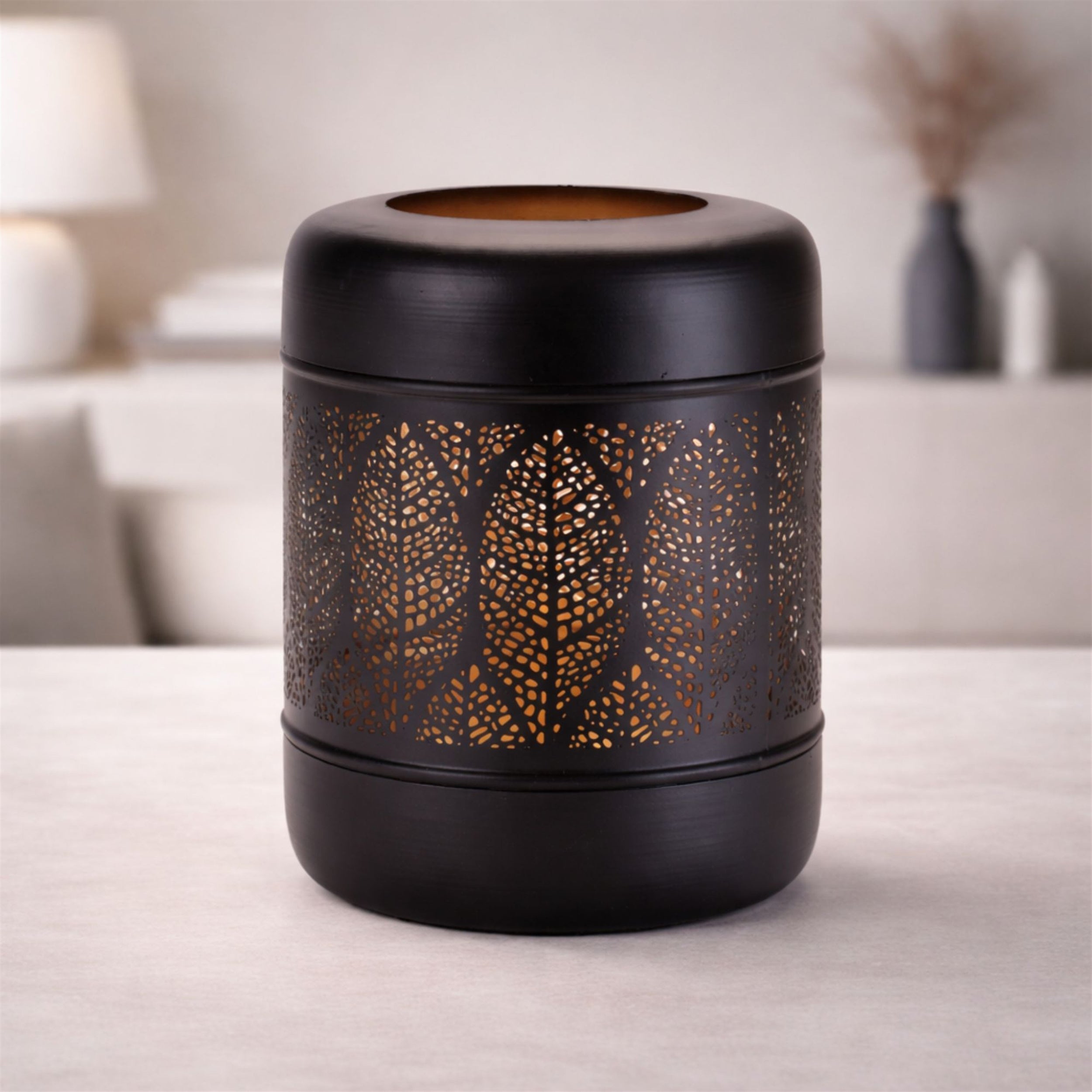 Cut Metal Leaf Pattern Lantern 9.25"H
