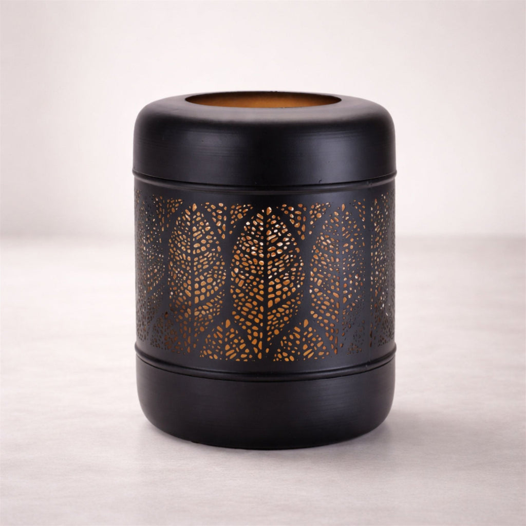 Cut Metal Leaf Pattern Lantern 9.25"H