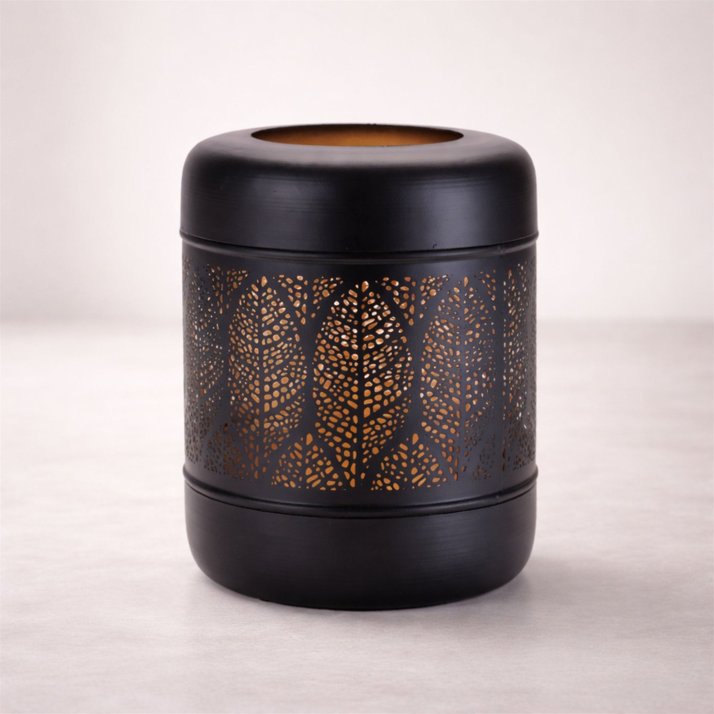 Cut Metal Leaf Pattern Lantern 9.25"H