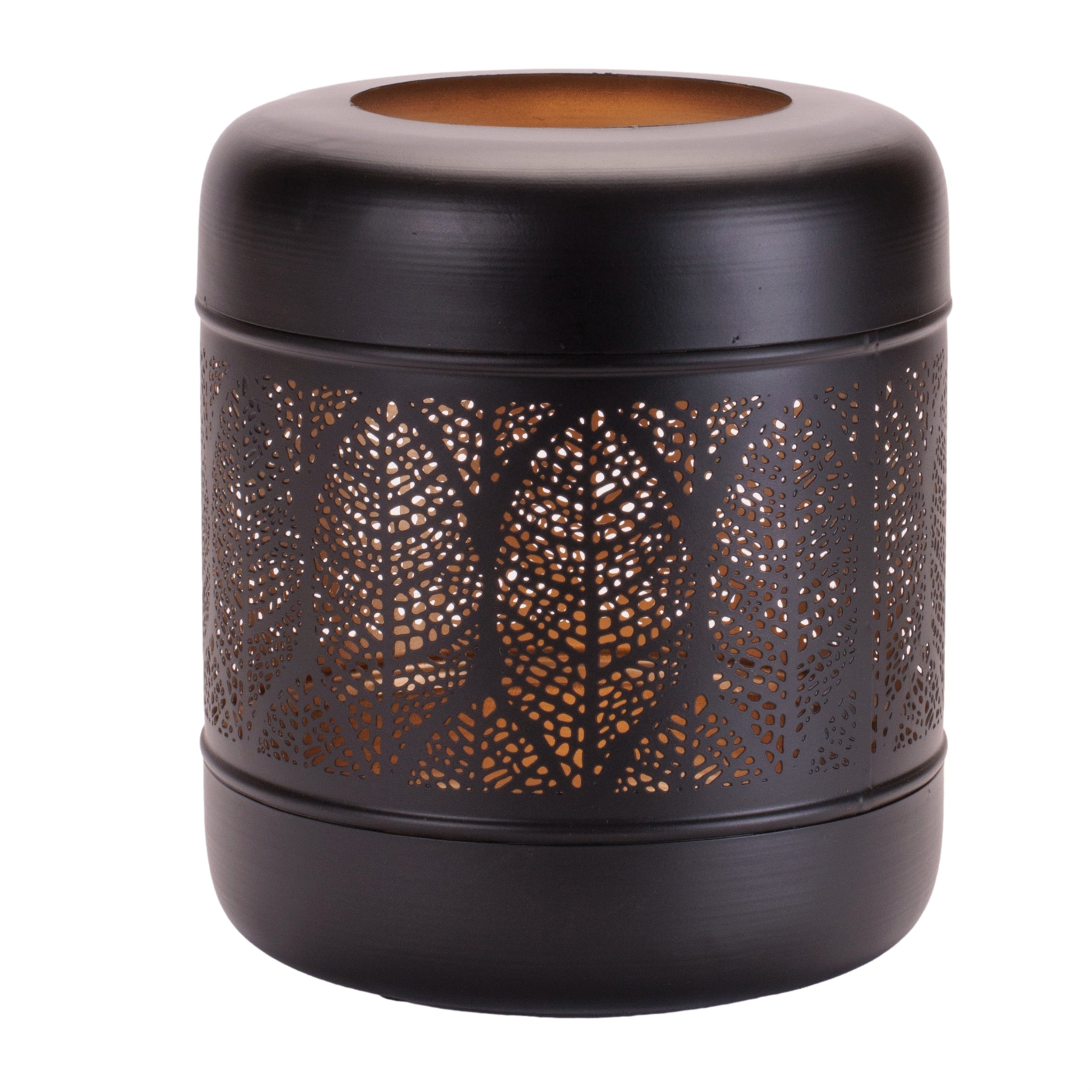 Cut Metal Leaf Pattern Lantern 9.25"H