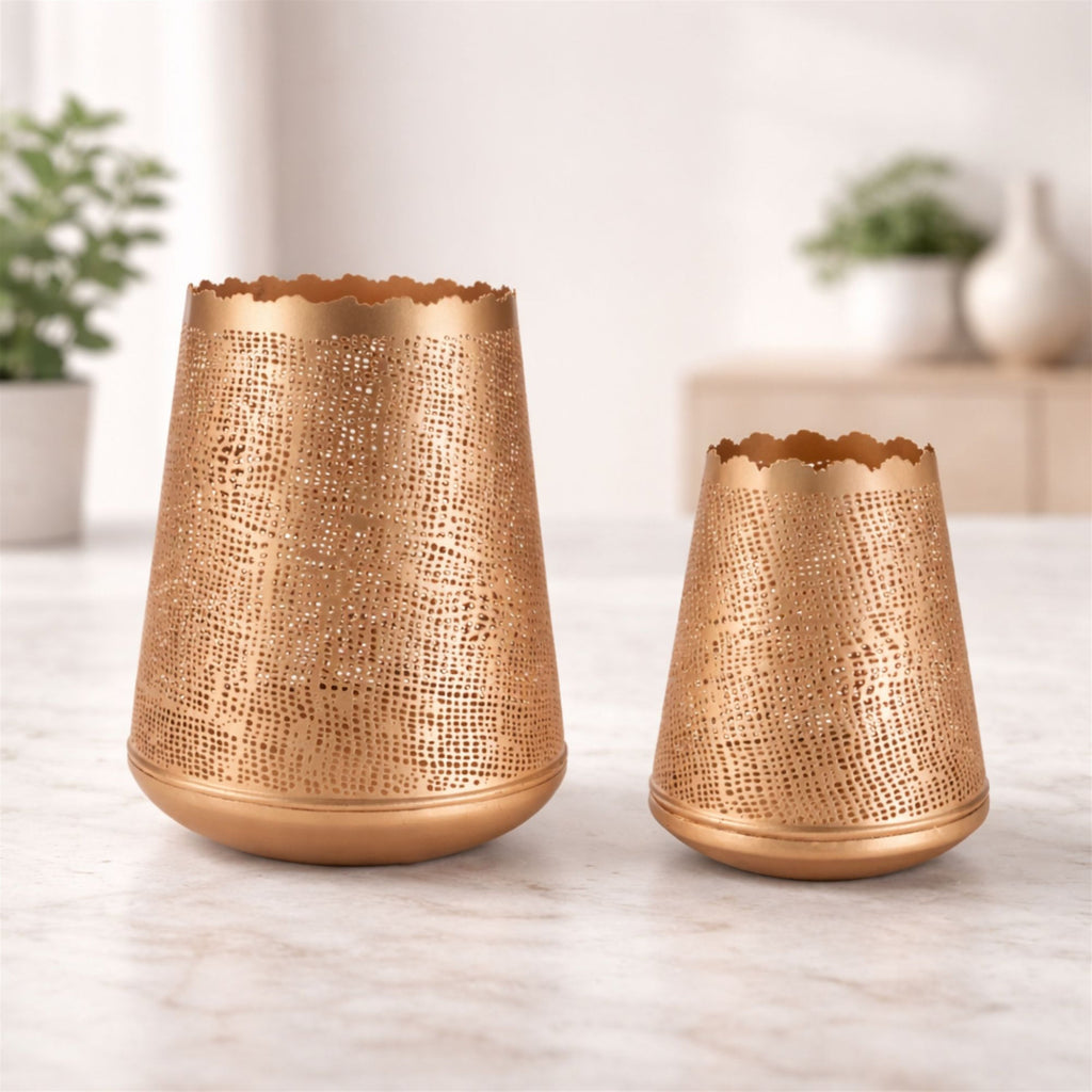 Gold Cut Metal Lantern (Set of 2)