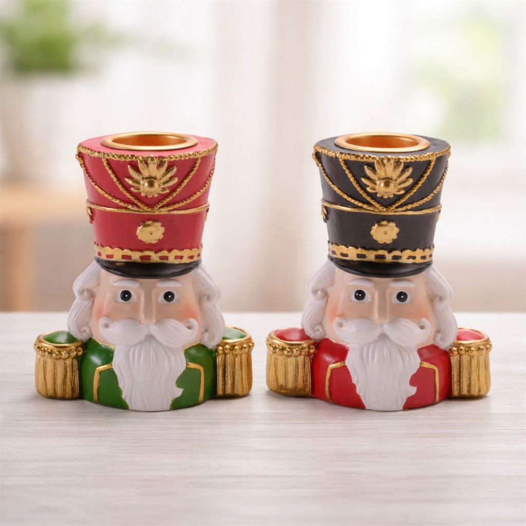 Nutcracker Head with Taper Candle Holder (Set of 2)