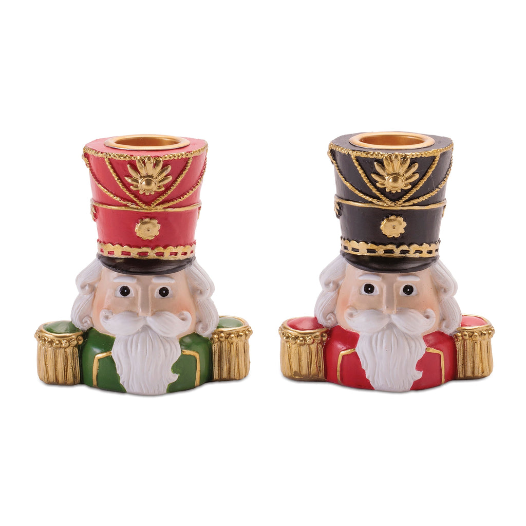 Nutcracker Head with Taper Candle Holder (Set of 2)