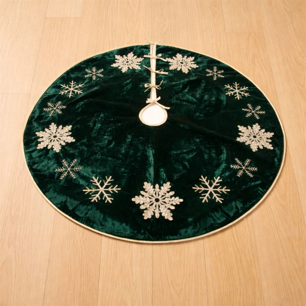 Embroidered Snowflake Christmas Tree Skirt 48"D