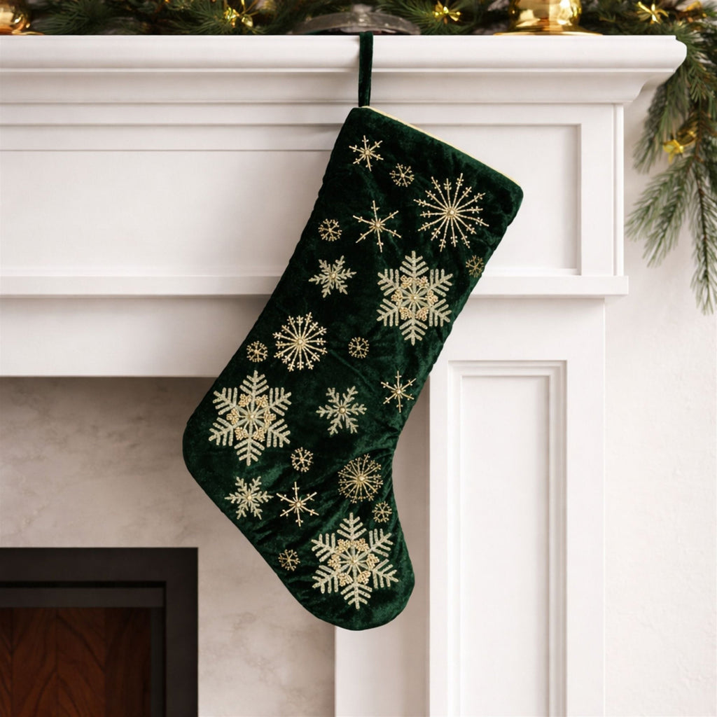 Velvet Snowflake Christmas Stocking 19.5"H