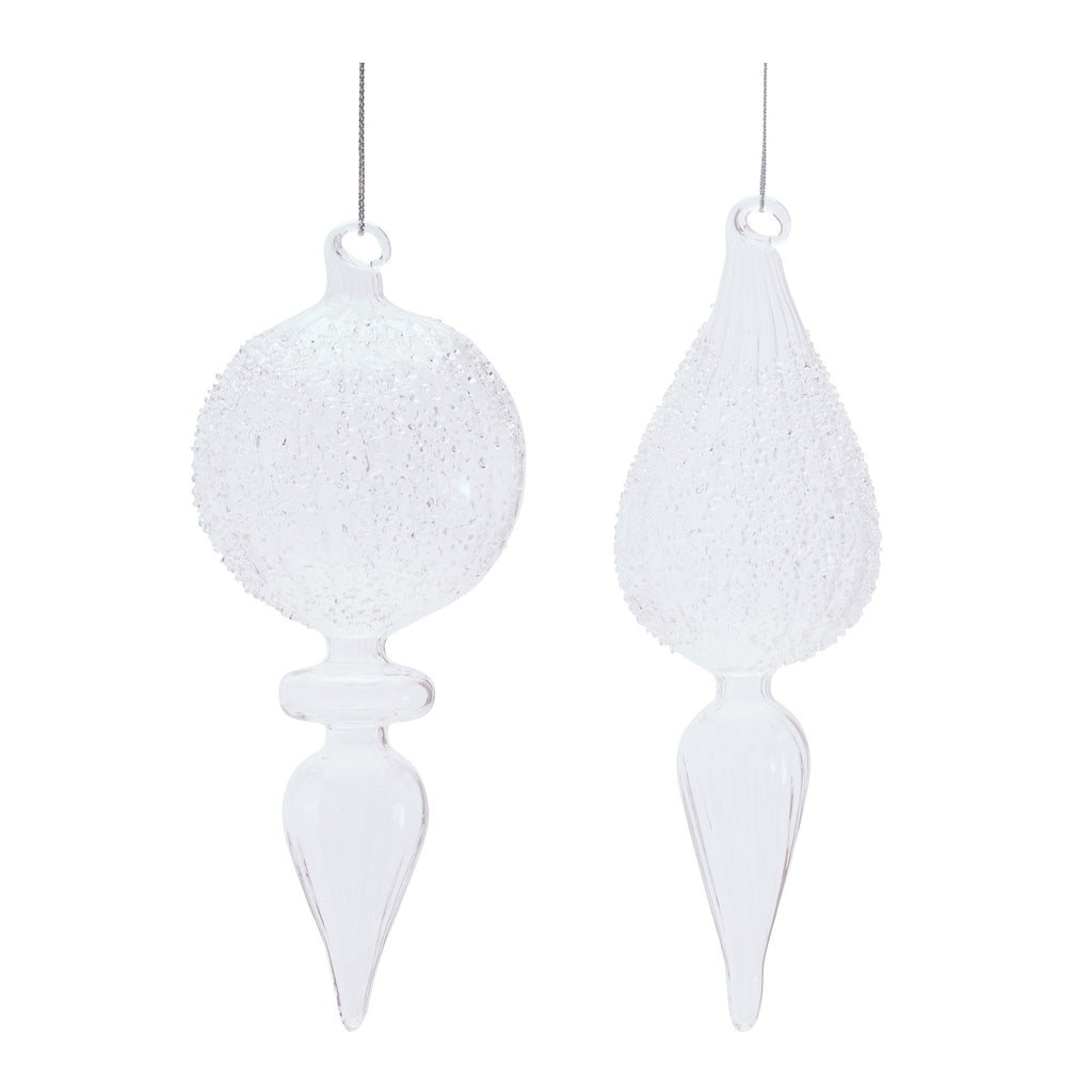 Frosted Textured Glass Finial Ornament (Set of 4)