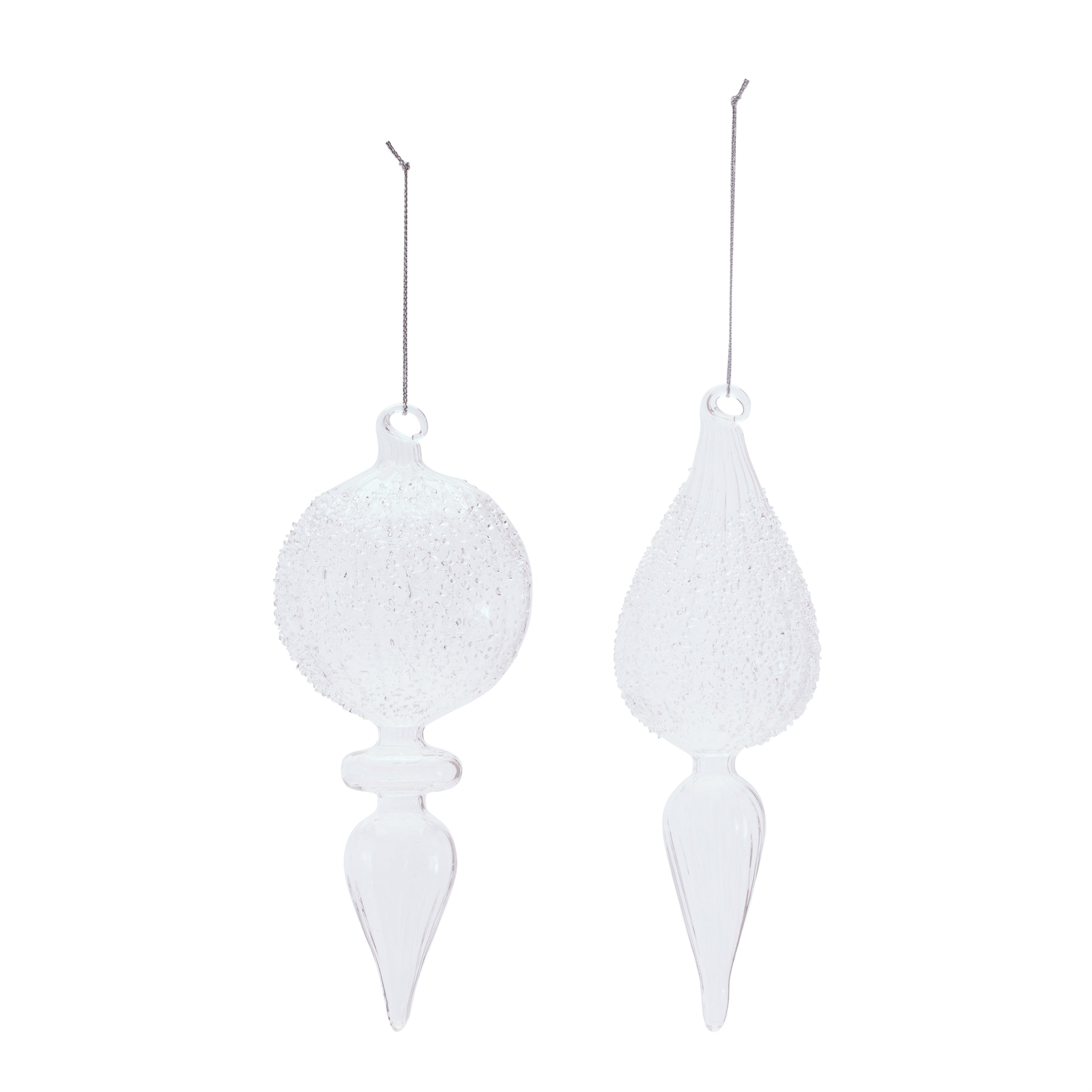 Frosted Textured Glass Finial Ornament (Set of 4)