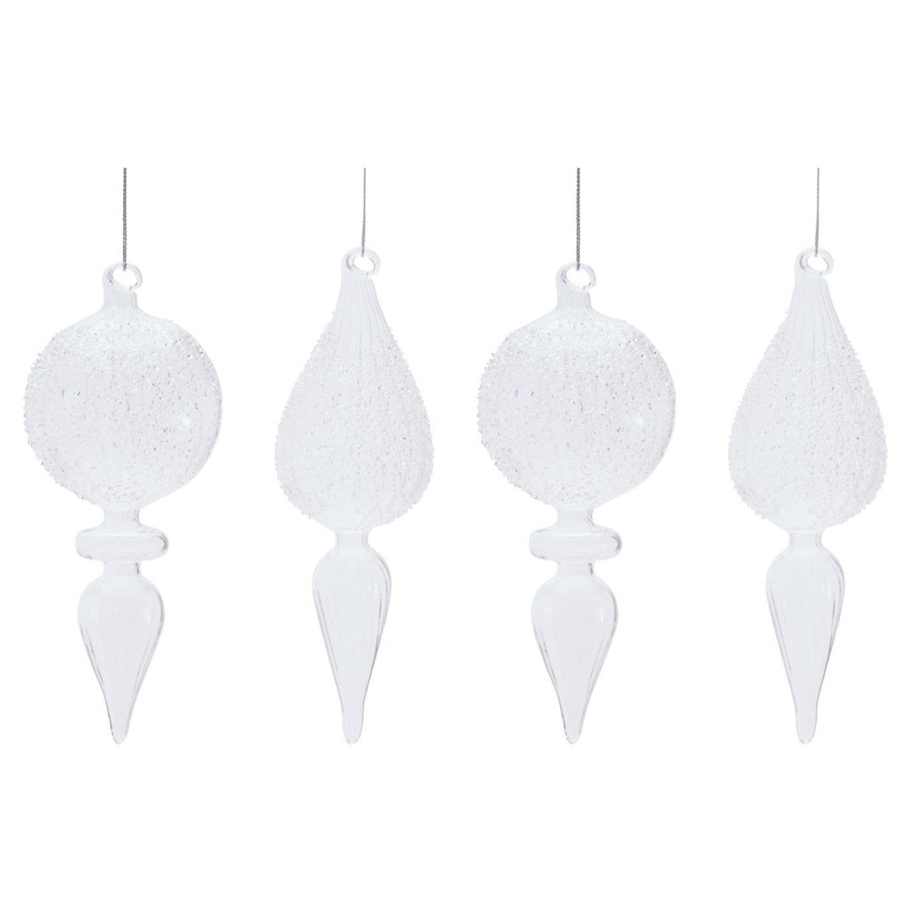 Frosted Textured Glass Finial Ornament (Set of 4)