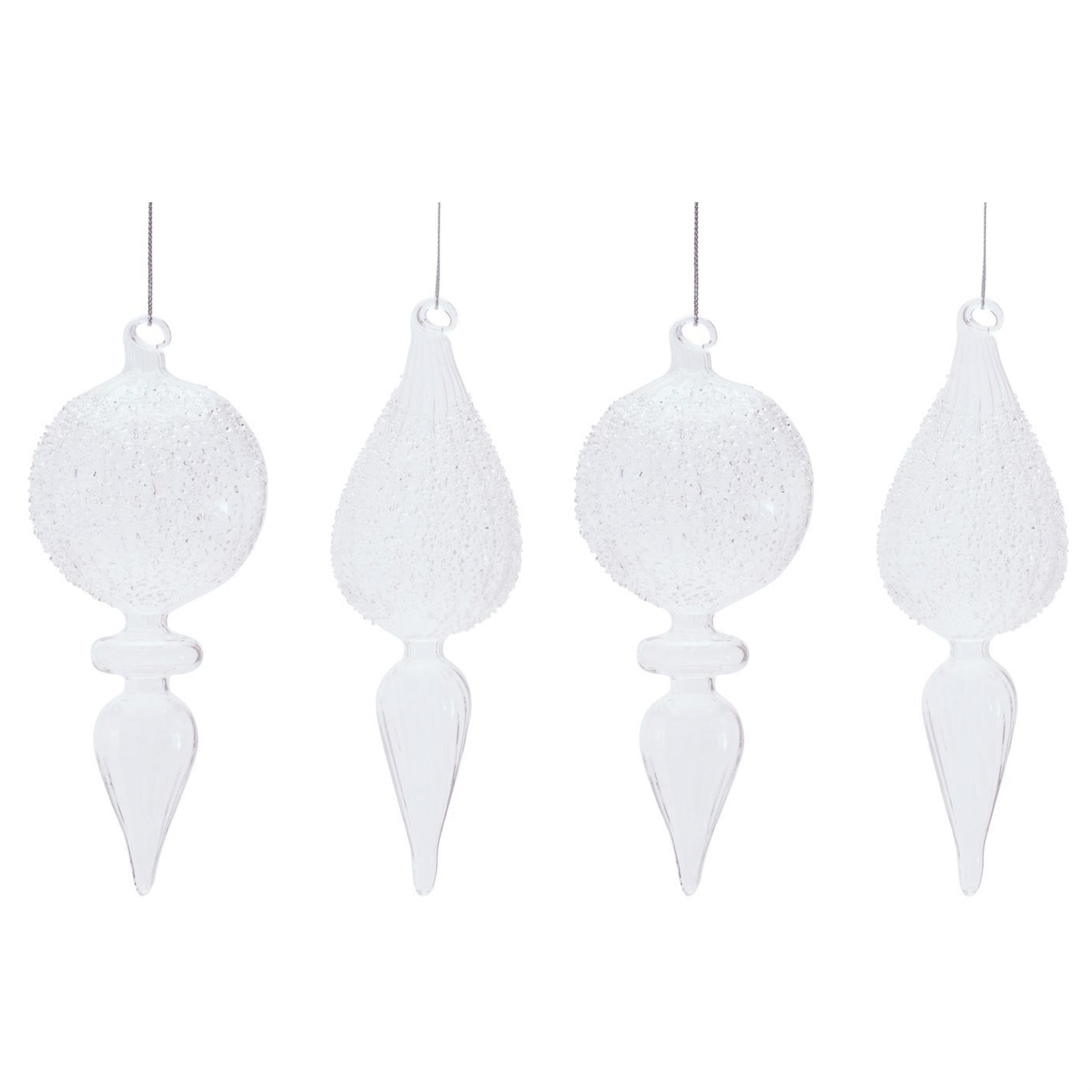 Frosted Textured Glass Finial Ornament (Set of 4)