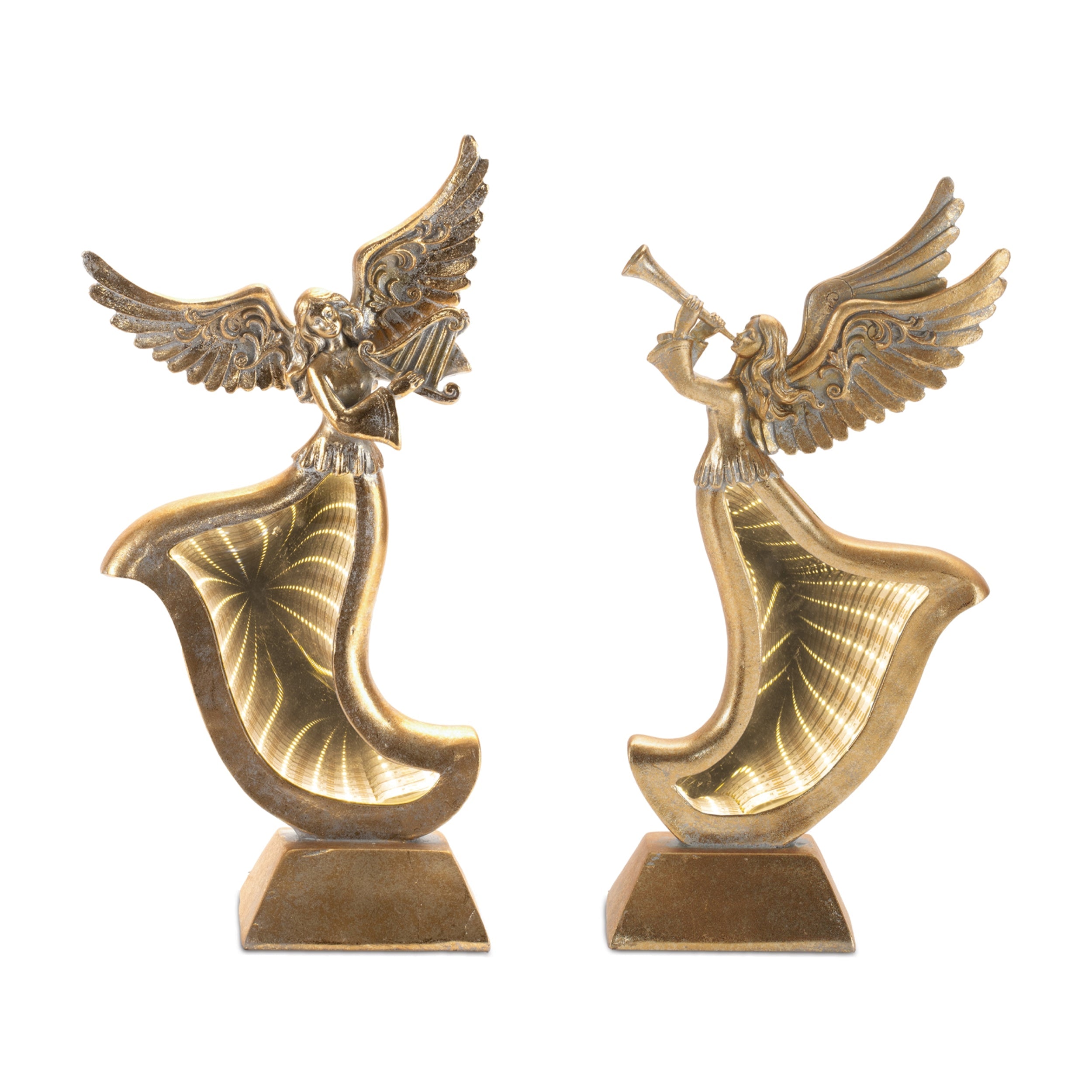 Gold Angel Figurines with Ekkolight Dress (Set of 2)