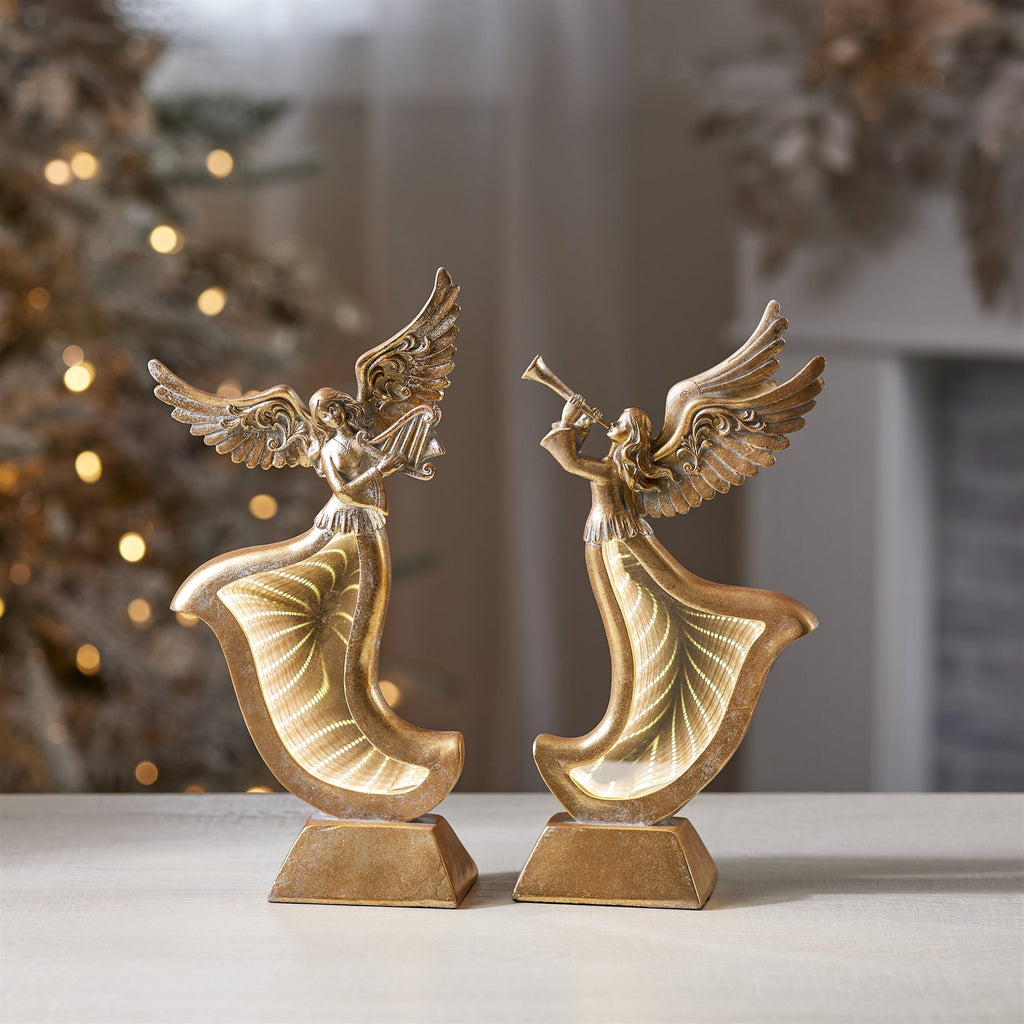 Gold Angel Figurines with Ekkolight Dress (Set of 2)